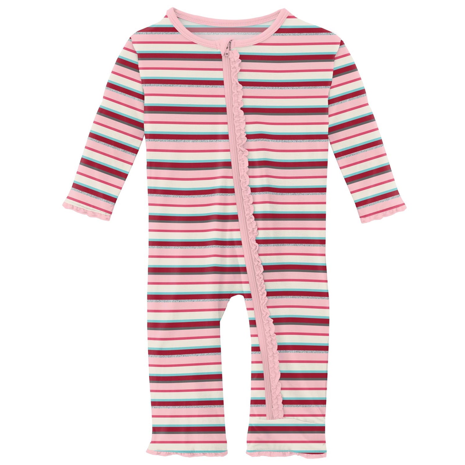 Print Muffin Ruffle Coverall with Zipper in Anniversary Bobsled Stripe