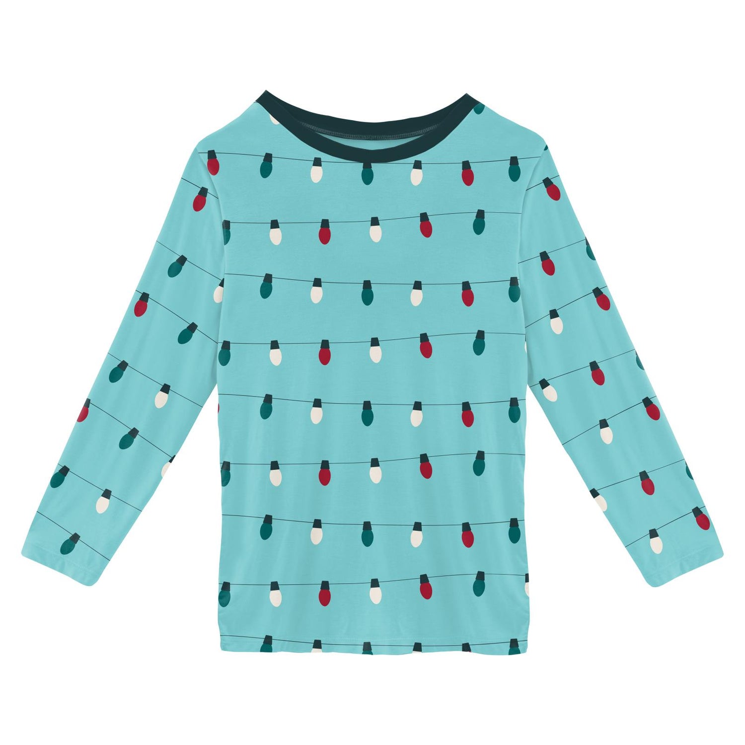 Print Long Sleeve Easy Fit Crew Neck Tee in Iceberg Holiday Lights
