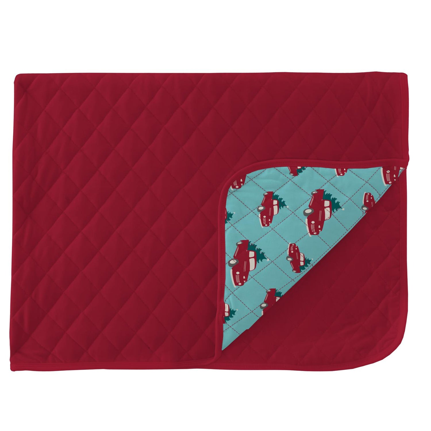 Print Quilted Throw Blanket in Crimson/Iceberg Trucks and Trees