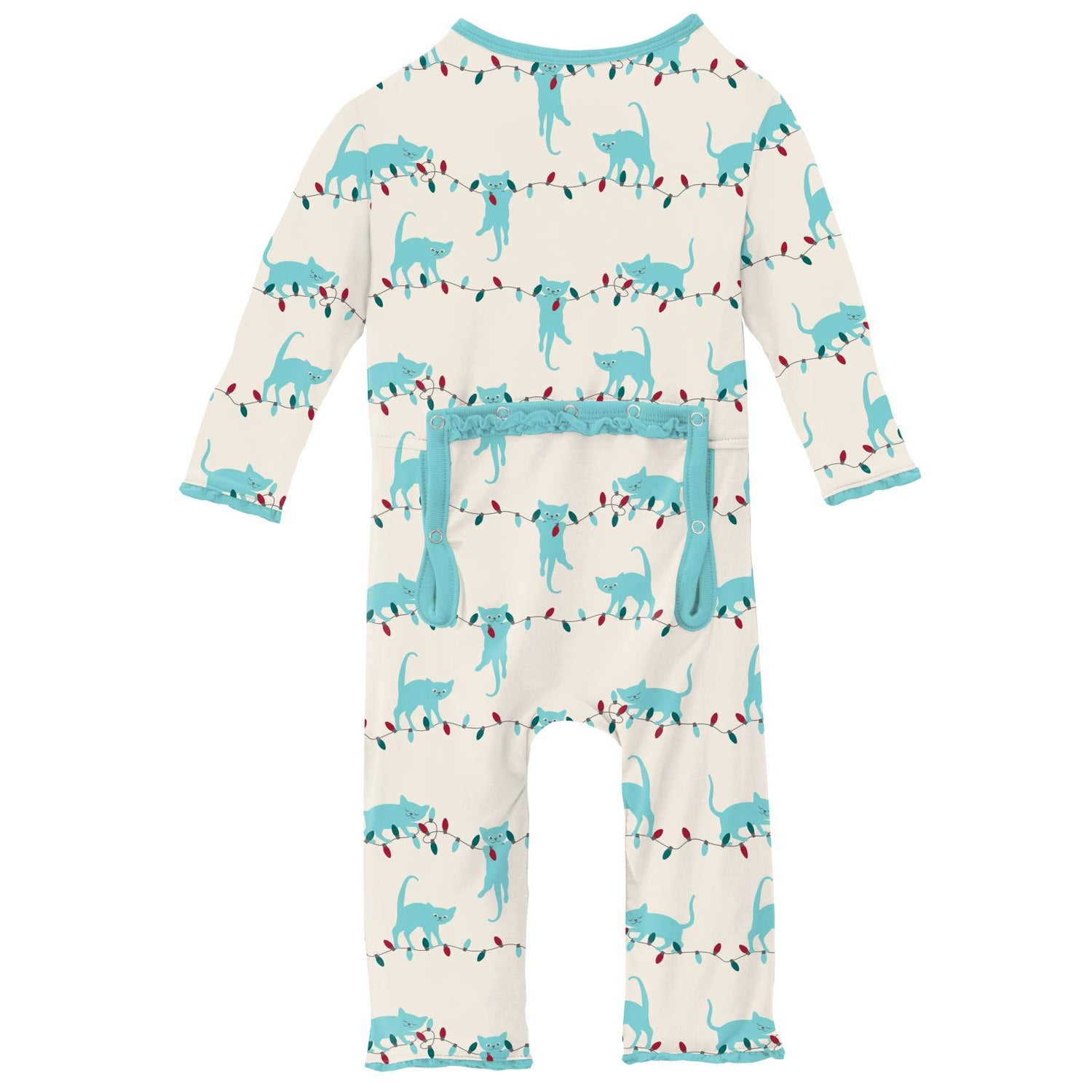Print Muffin Ruffle Coverall with Zipper in Natural Tangled Kittens