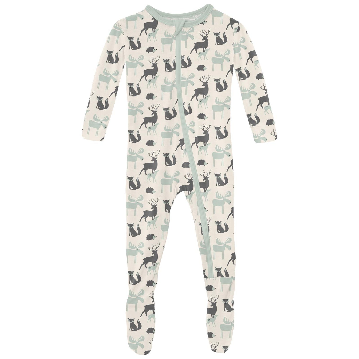 Print Footie with Zipper in Natural Forest Animals