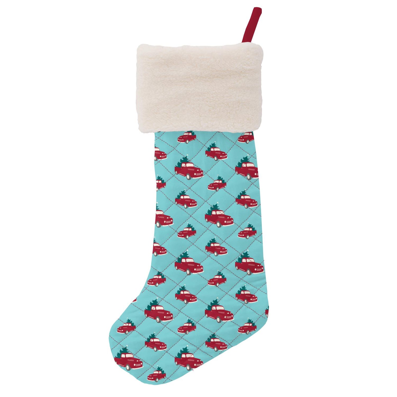 Quilted Stocking in Iceberg Trucks and Trees/Crimson
