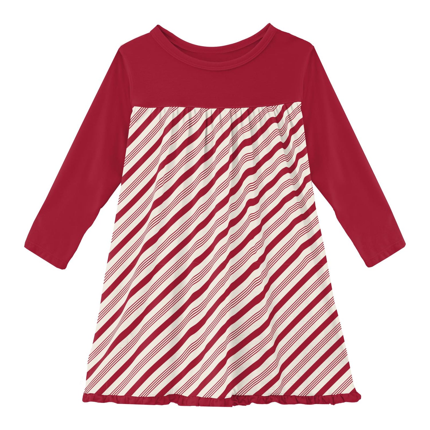 Print Classic Long Sleeve Swing Dress in Crimson Candy Cane Stripe