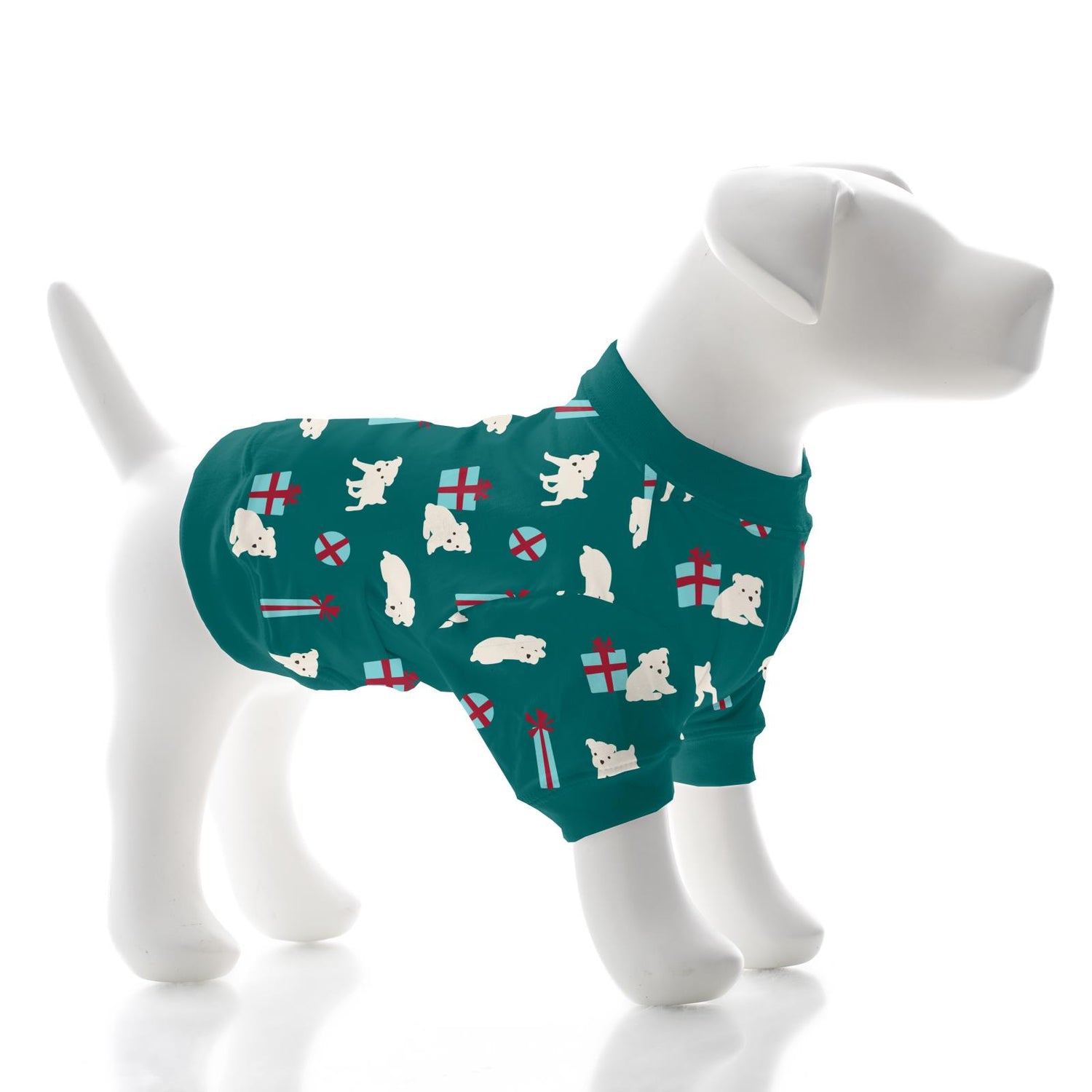 Print Dog Tee in Cedar Puppies and Presents