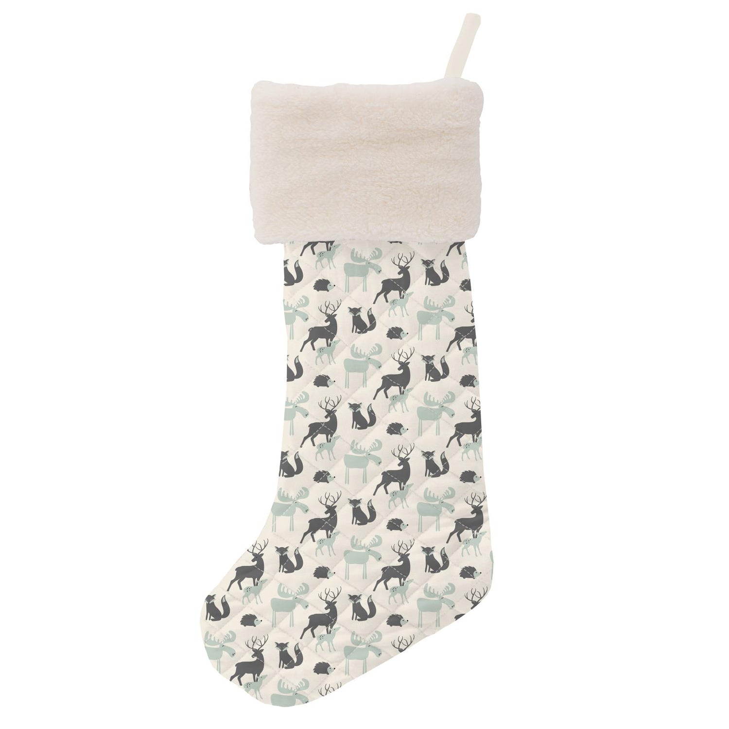 Quilted Stocking in Natural Forest Animals/Pewter