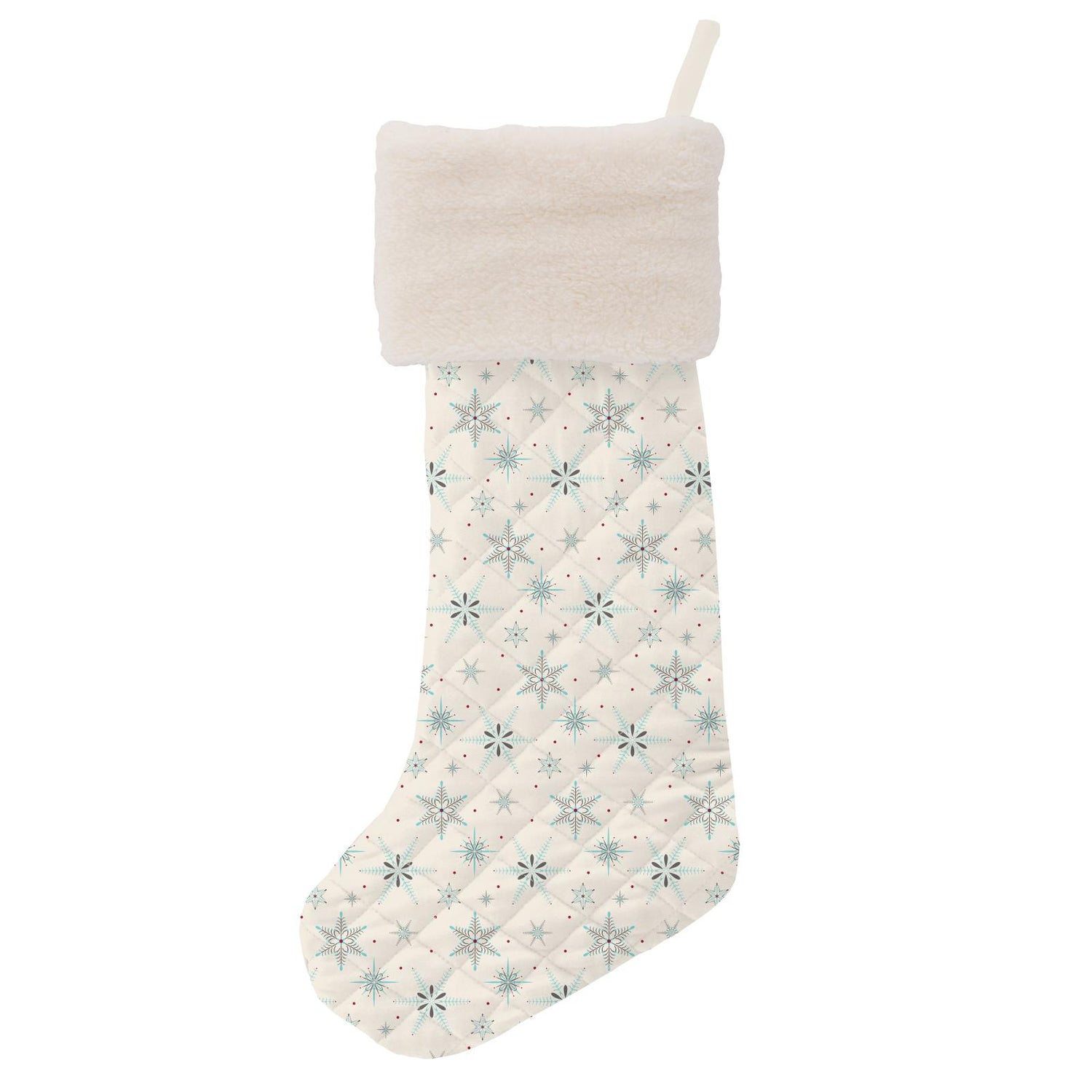 Quilted Stocking in Natural Snowflakes/Iceberg Holiday Lights