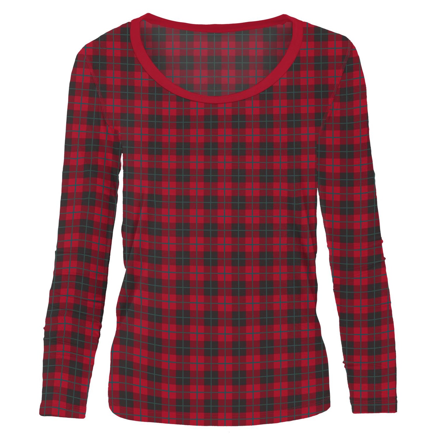 Women's Print Long Sleeve Scoop Neck Tee in Anniversary Plaid
