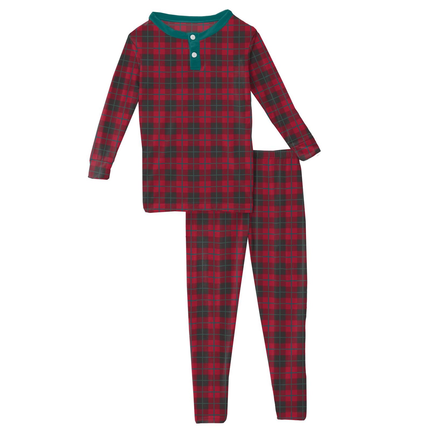 Print Long Sleeve Henley Pajama Set in Anniversary Plaid