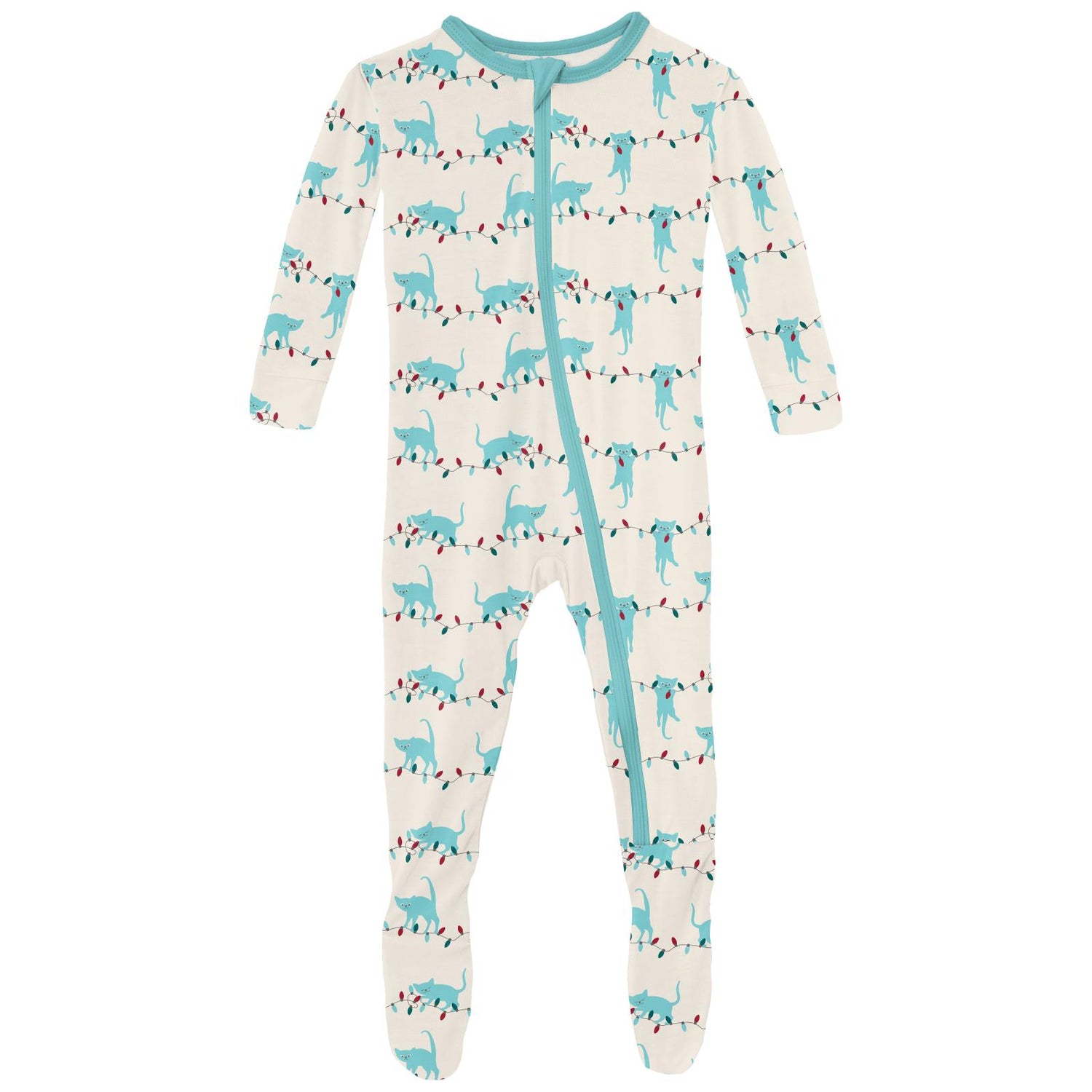 Print Footie with Zipper in Natural Tangled Kittens