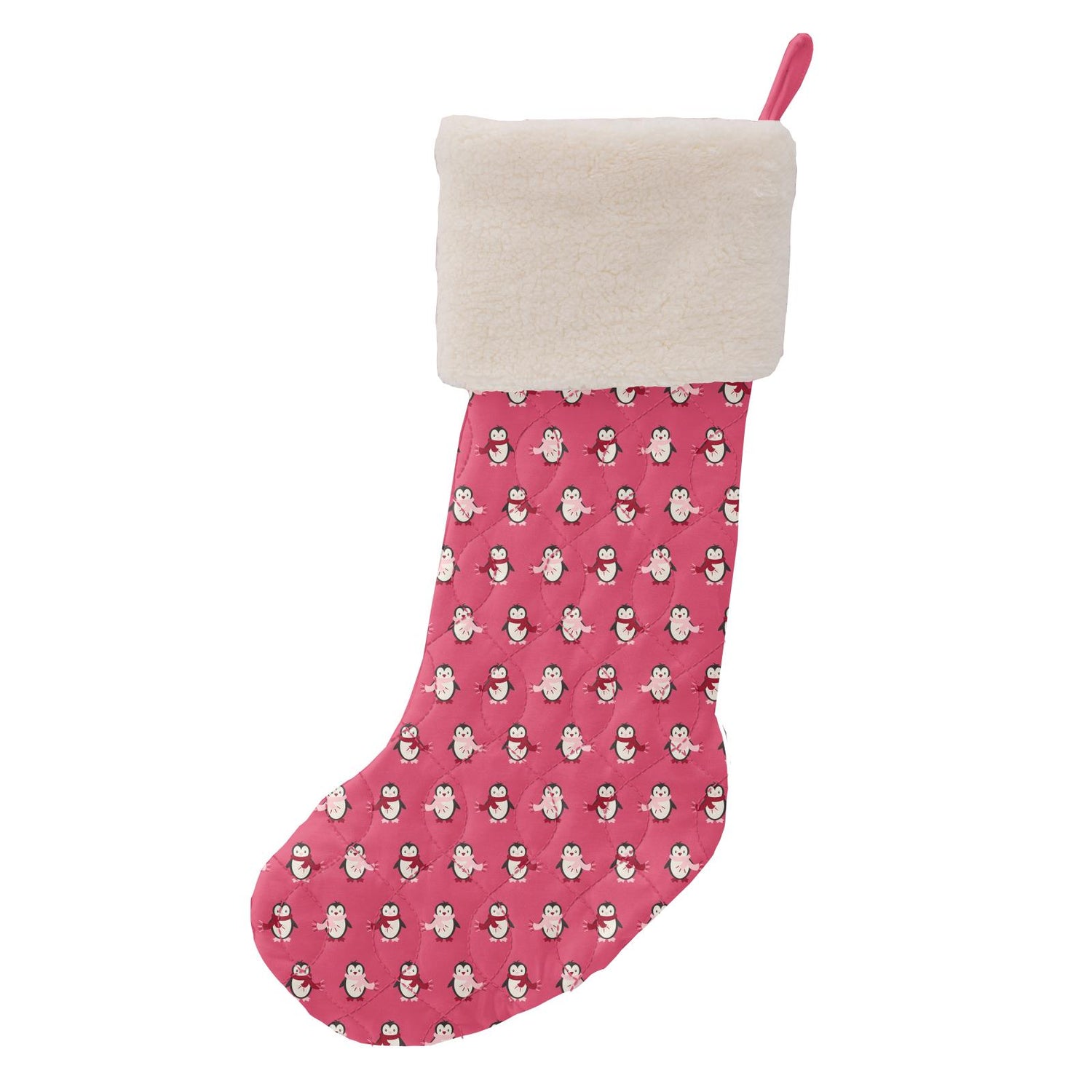 Quilted Stocking in Winter Rose Penguins/Natural Holiday Lights
