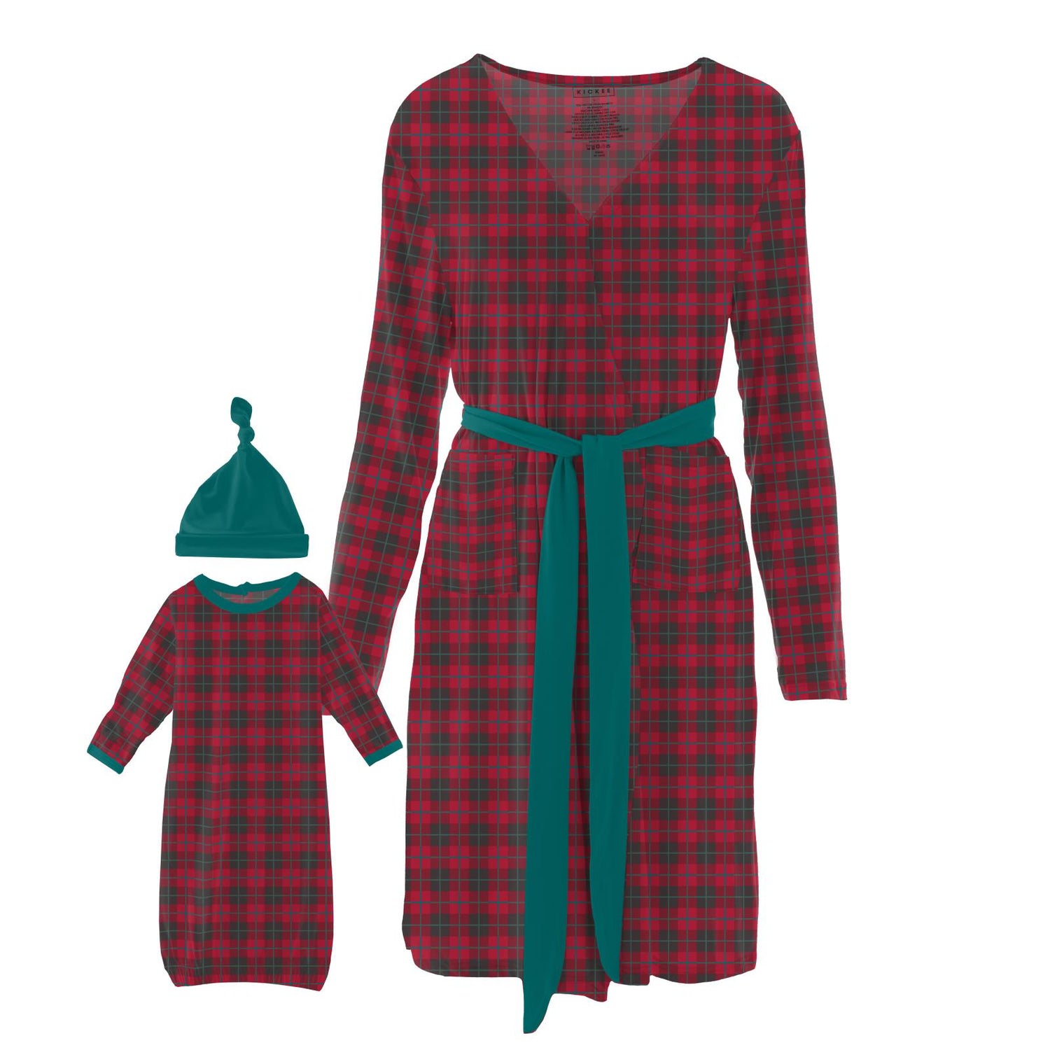 Women's Print Mid Length Lounge Robe & Layette Gown Set in Anniversary Plaid