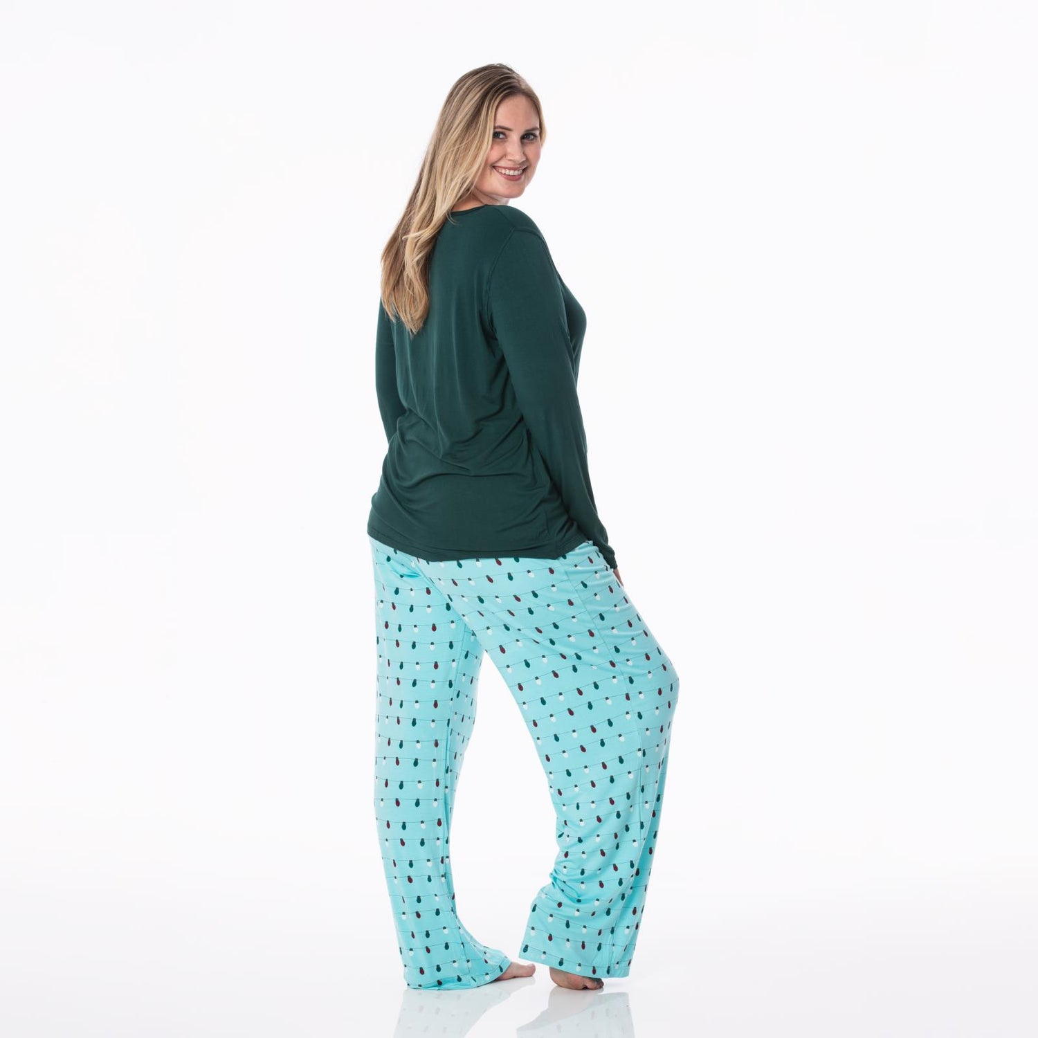 Women's Long Sleeve Loosey Goosey Tee & Pajama Pants Set in Iceberg Holiday Lights