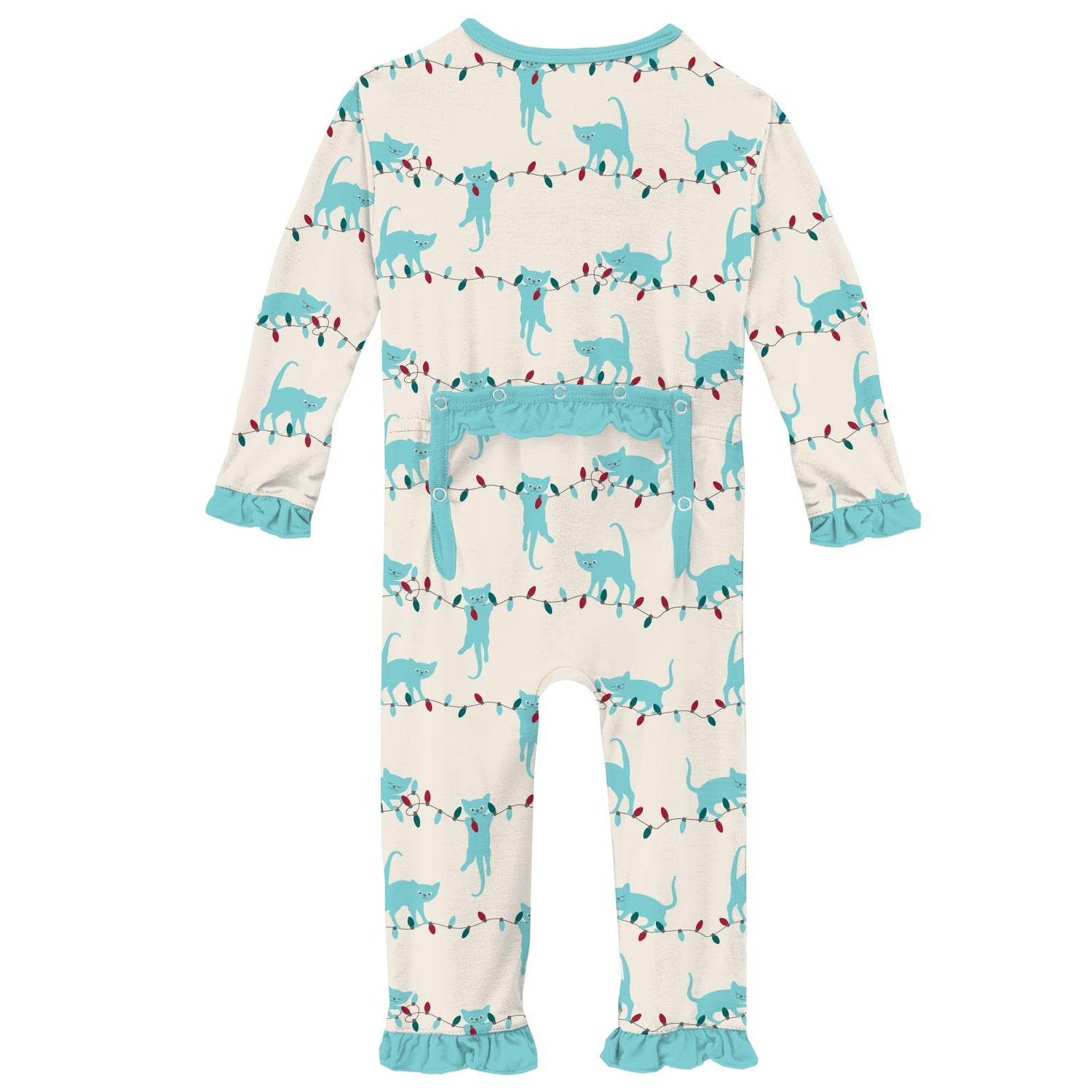 Print Classic Ruffle Coverall with Snaps in Natural Tangled Kittens