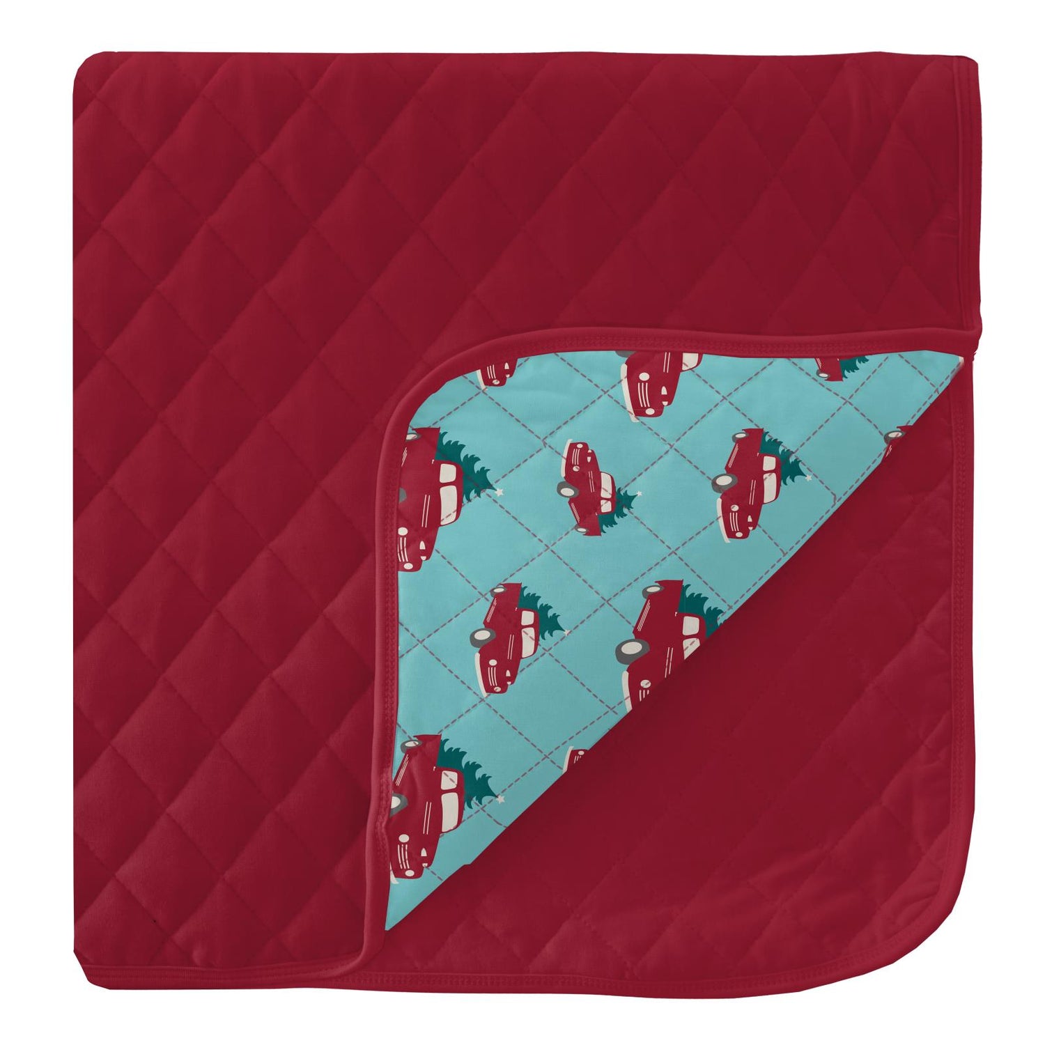 Print Quilted Toddler Blanket in Crimson/Iceberg Trucks and Trees