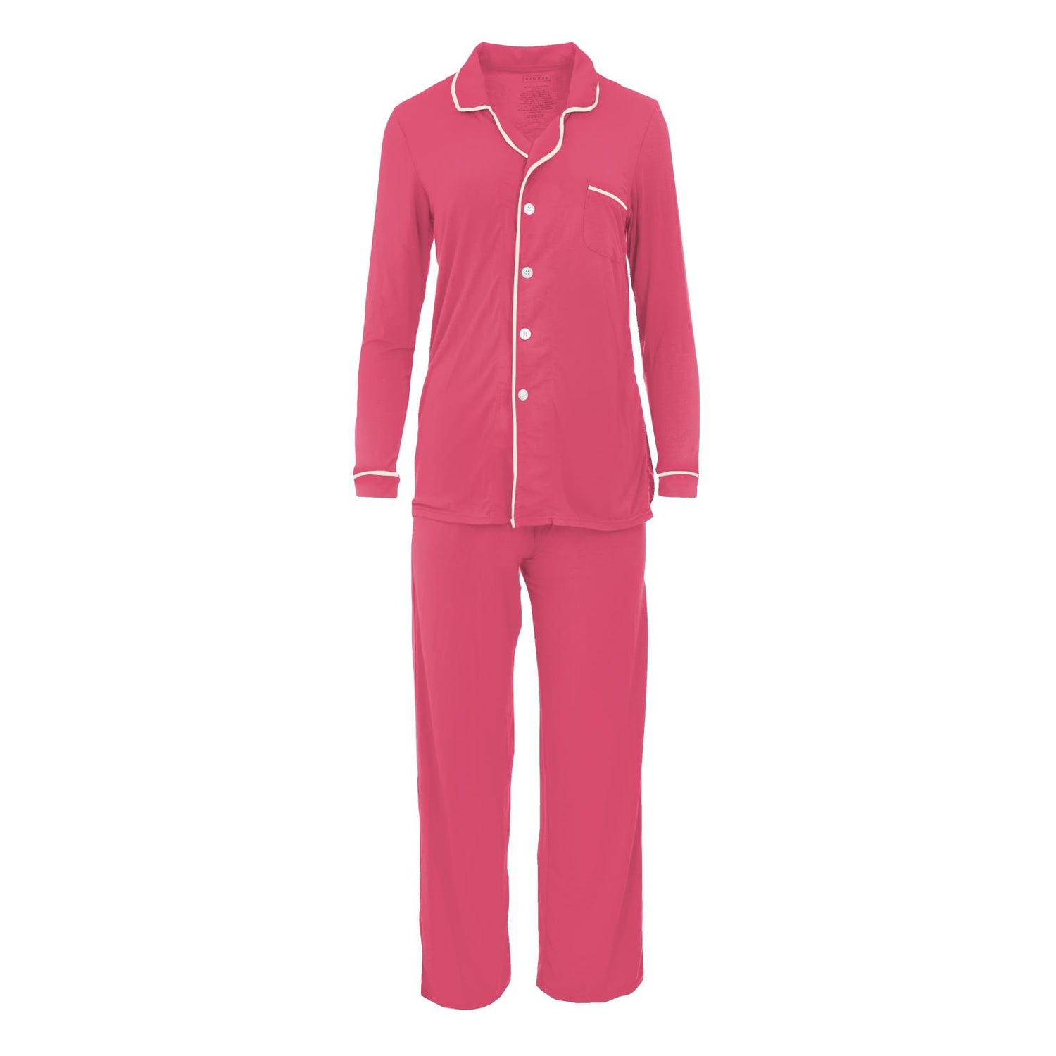 Women's Long Sleeved Collared Pajama Set in Winter Rose with Natural