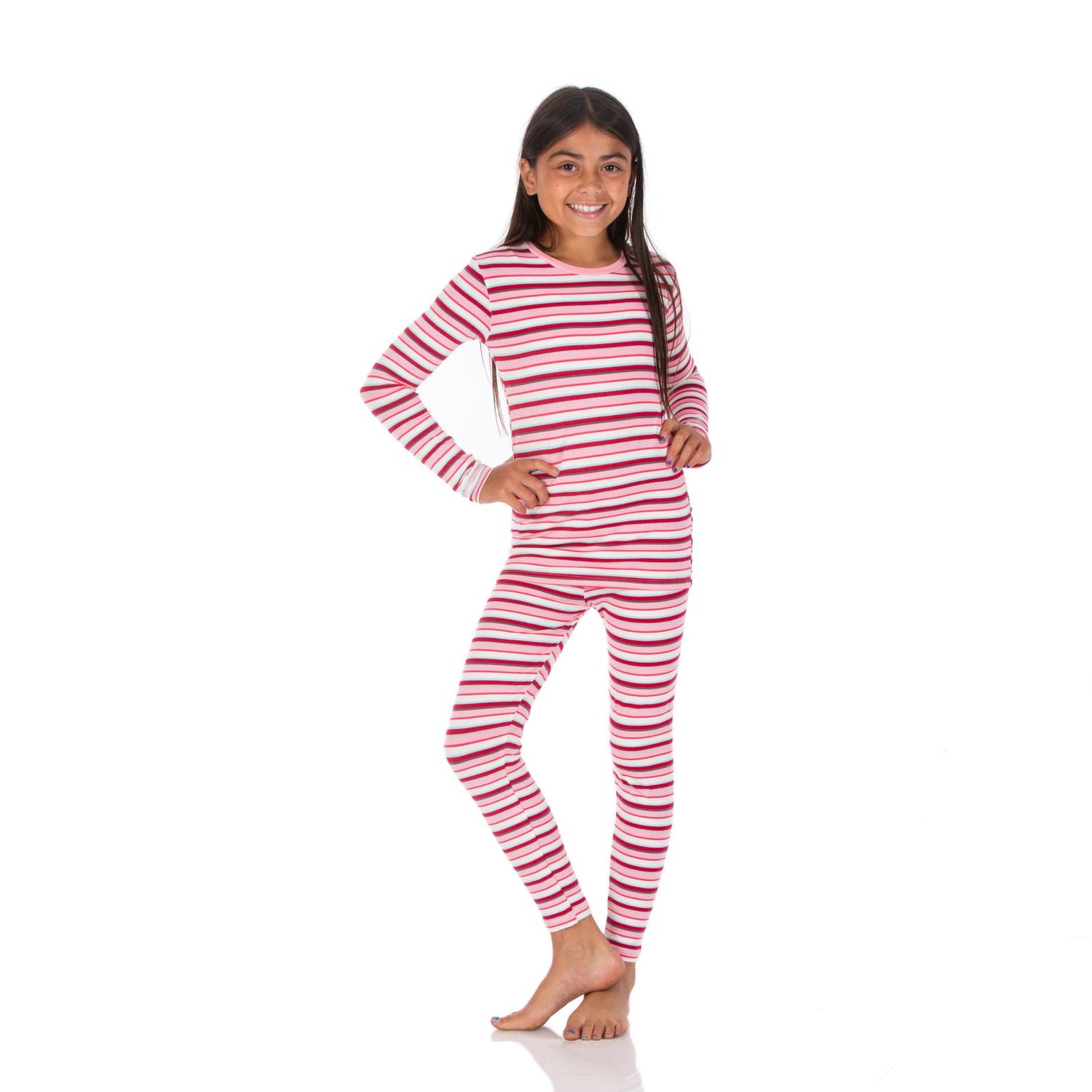 Print Long Sleeve Pajama Set in Anniversary Bobsled Stripe