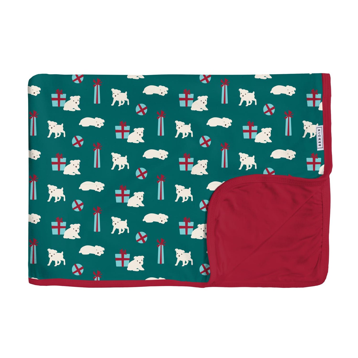 Print Toddler Blanket in Cedar Puppies and Presents