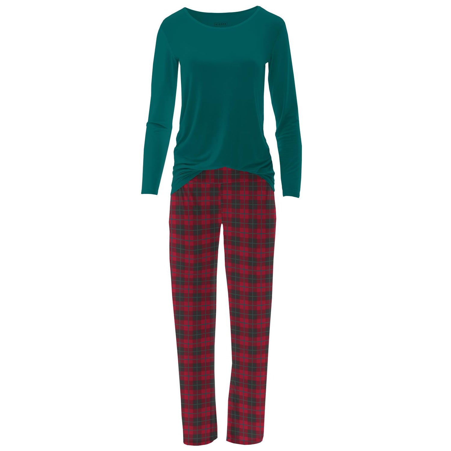 Women's Long Sleeve Loosey Goosey Tee & Pajama Pants Set in Anniversary Plaid