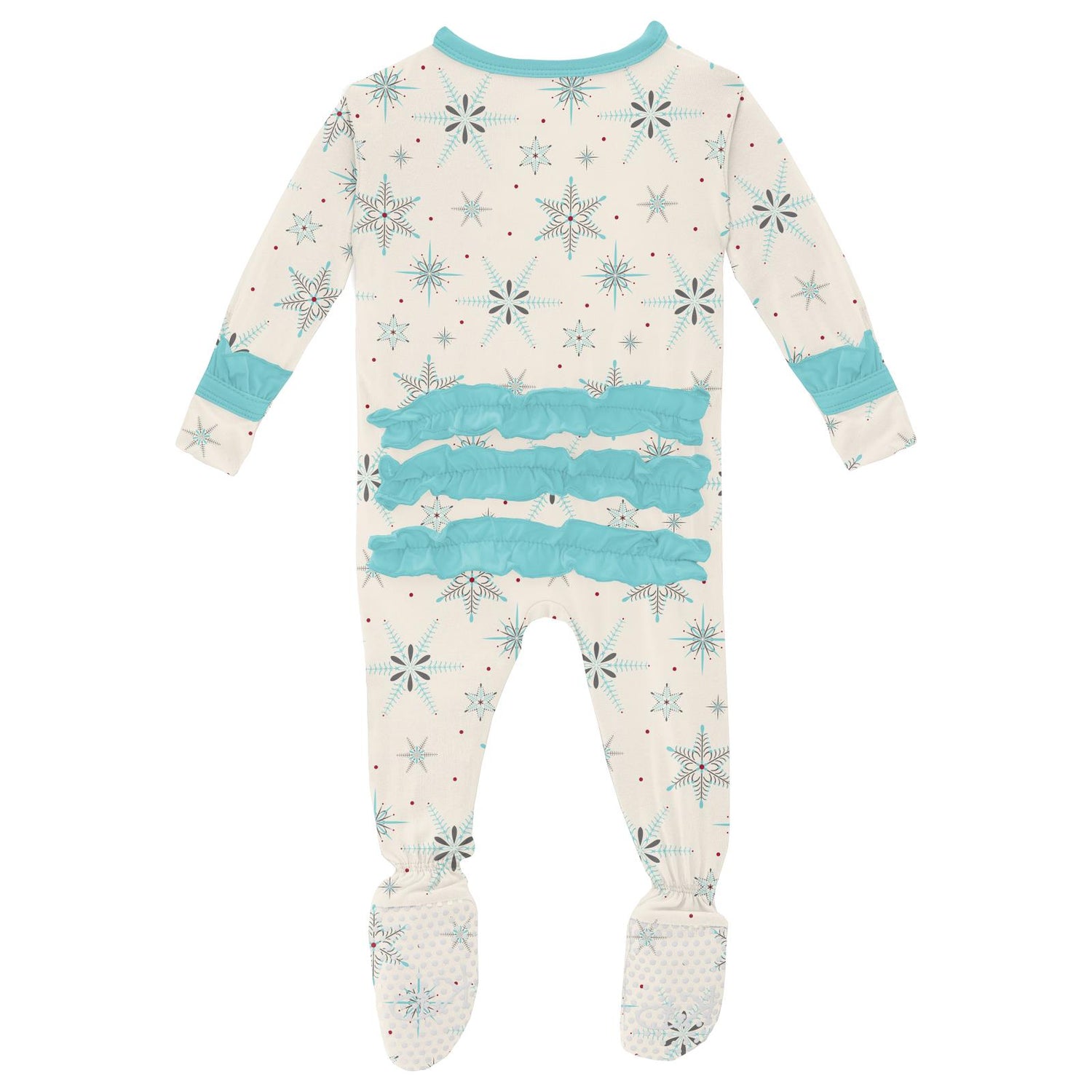Print Classic Ruffle Footie with Snaps in Natural Snowflakes