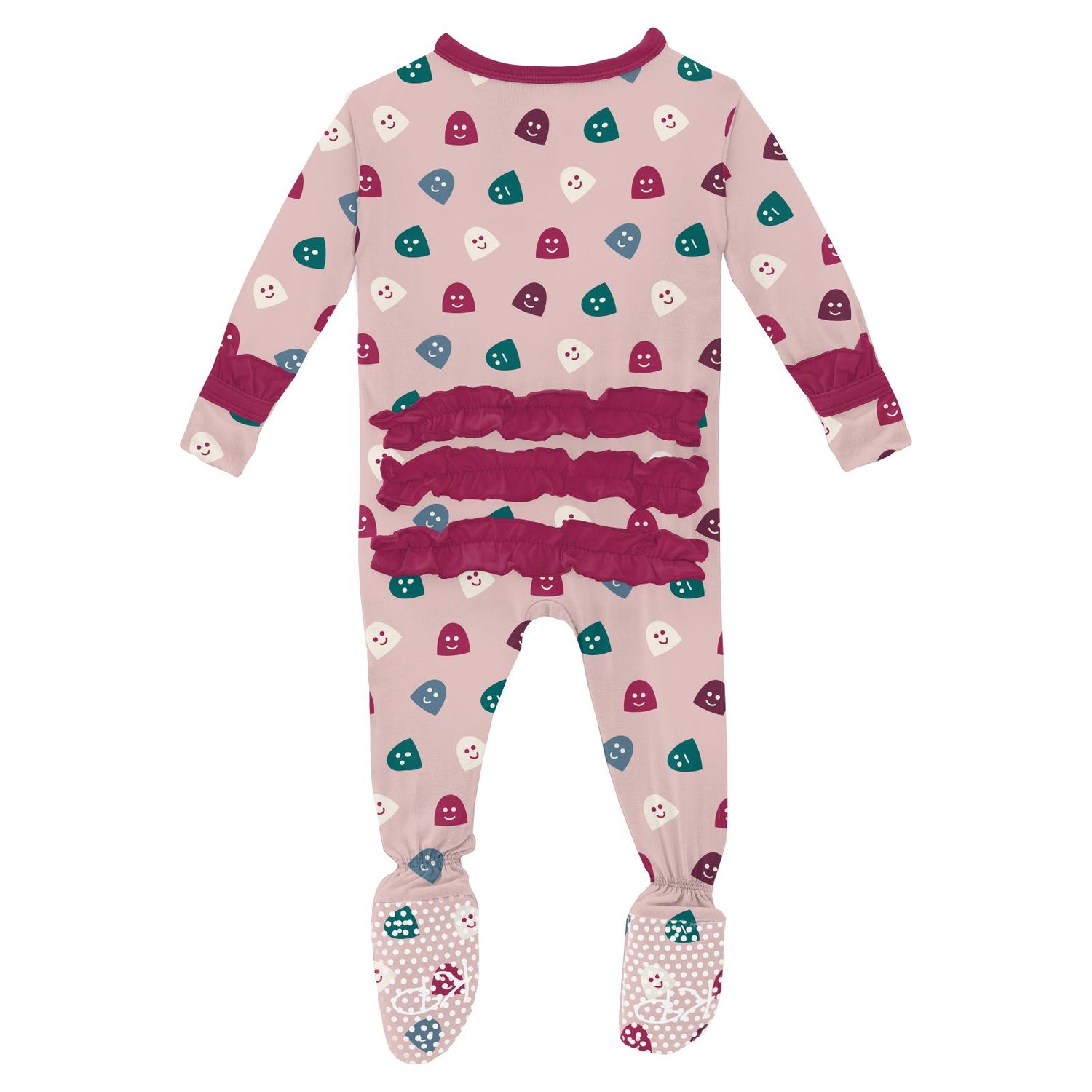 Print Classic Ruffle Footie with Snaps in Baby Rose Happy Gumdrops
