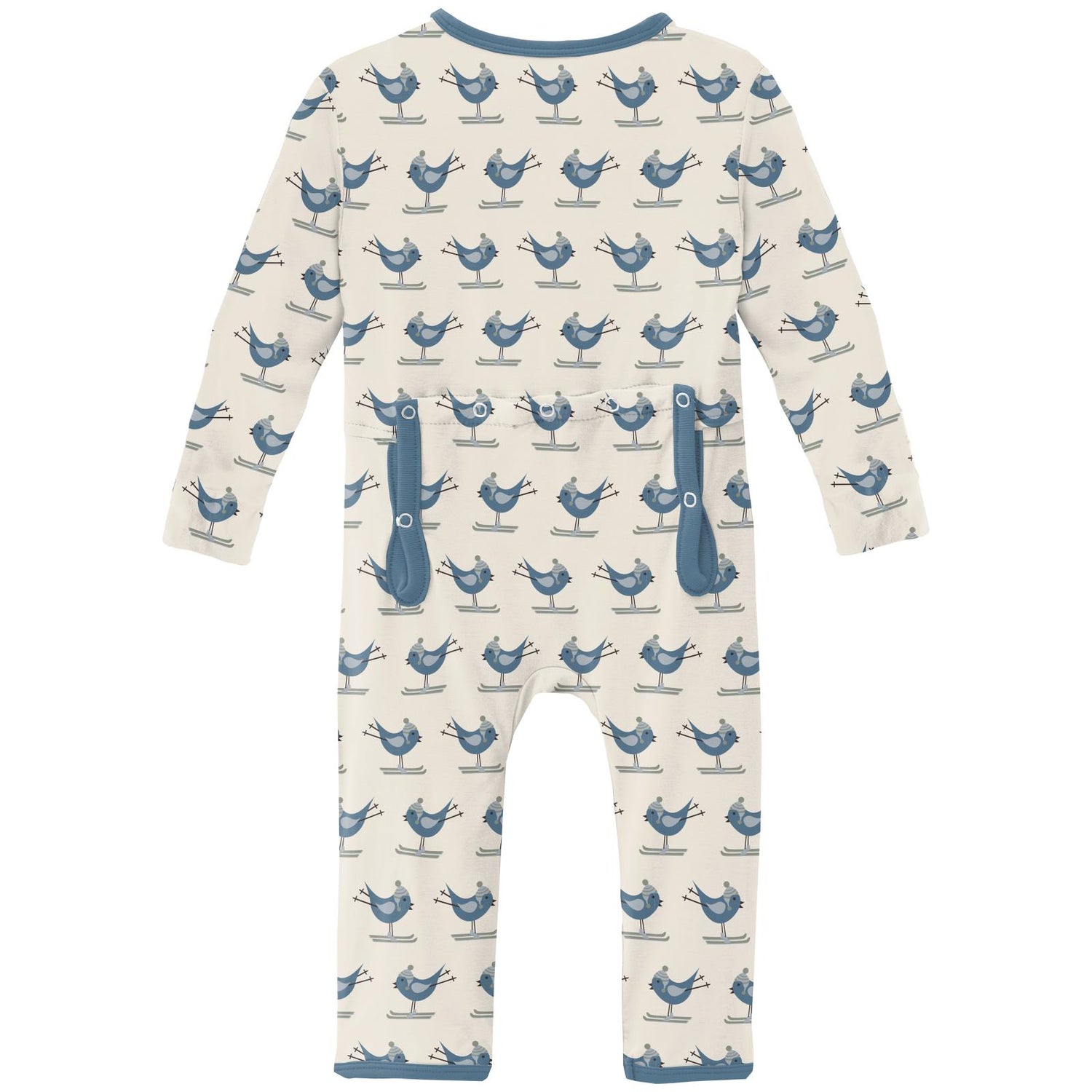Print Coverall with 2 Way Zipper in Natural Ski Birds