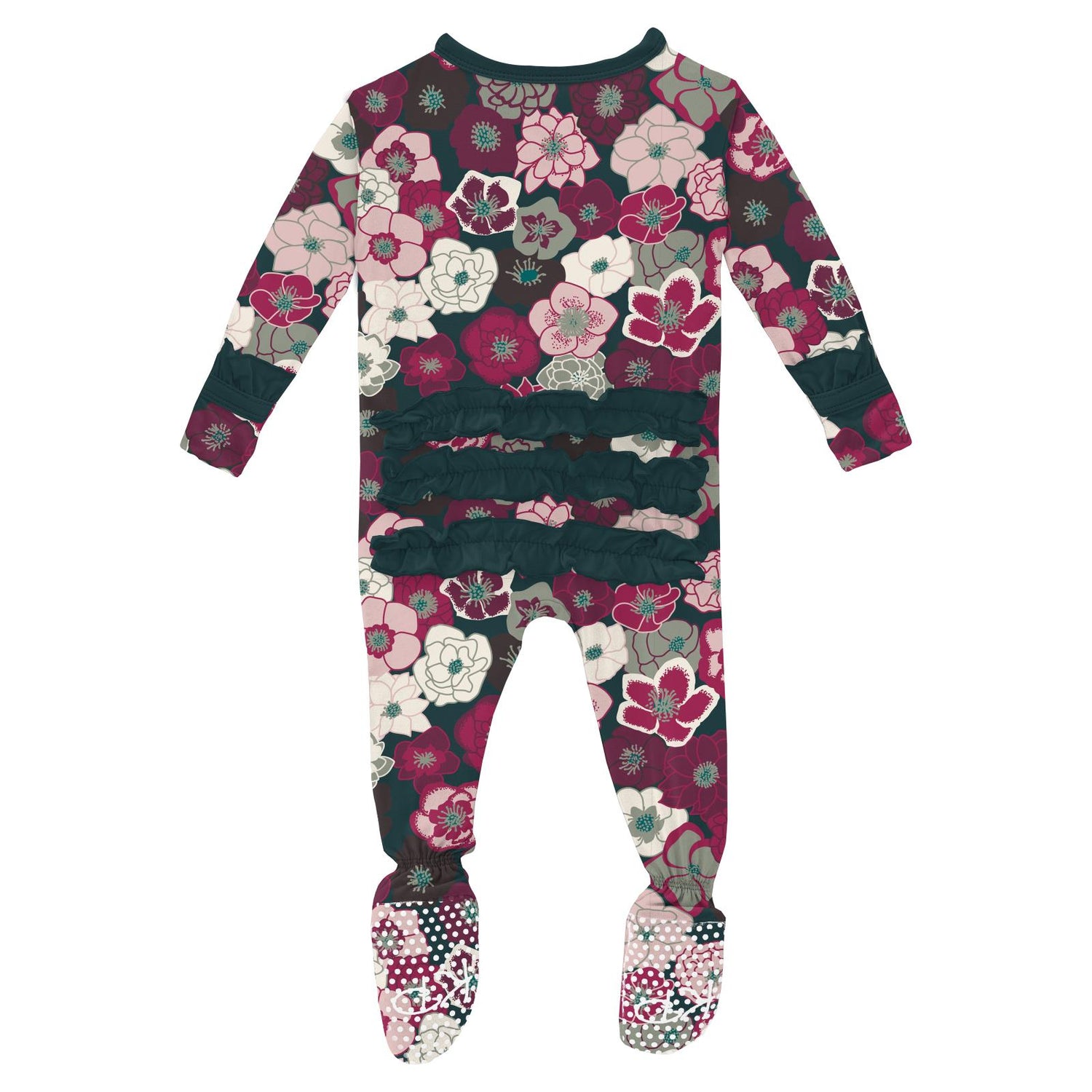 Print Classic Ruffle Footie with Snaps in Hellebores