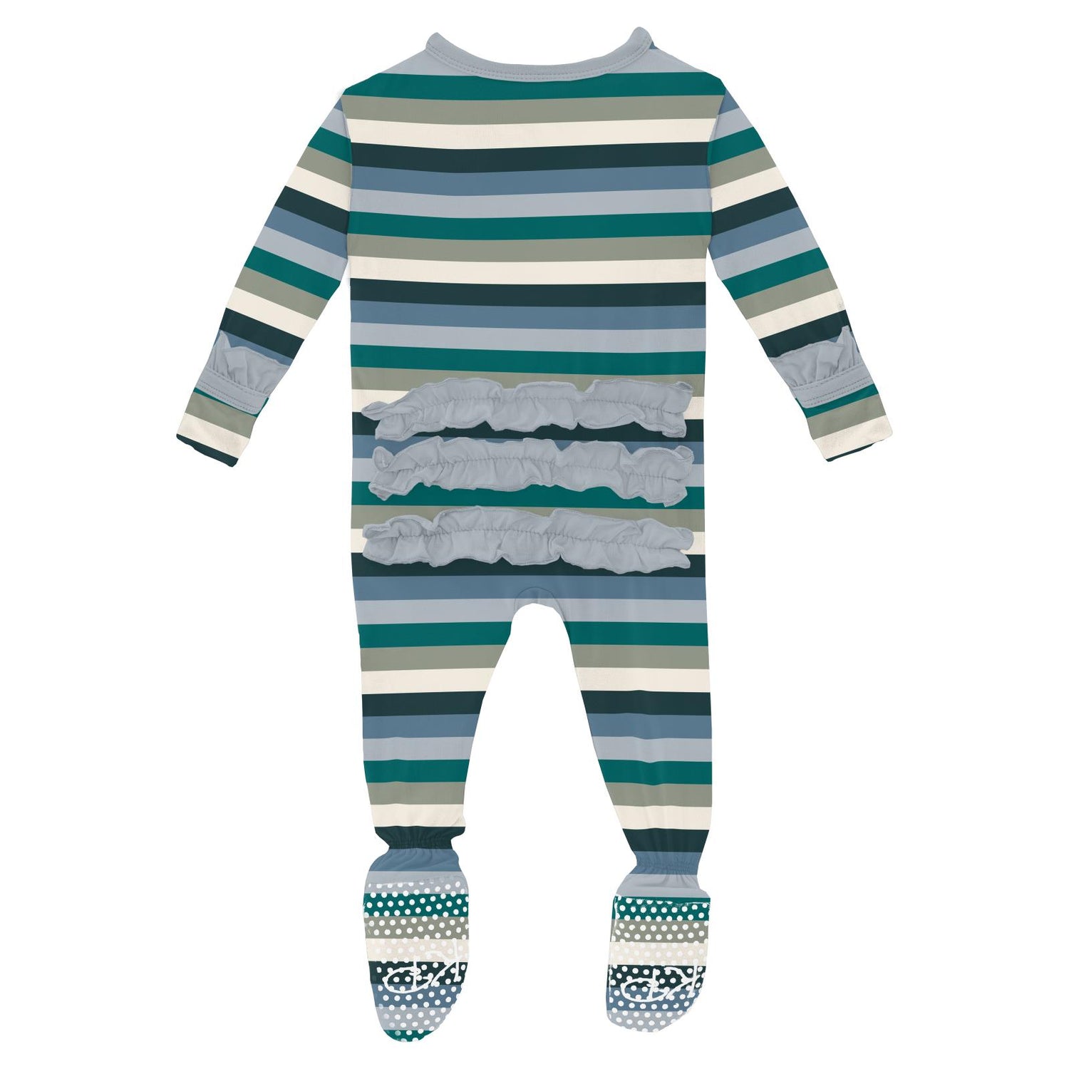 Print Classic Ruffle Footie with Snaps in Snowy Stripe