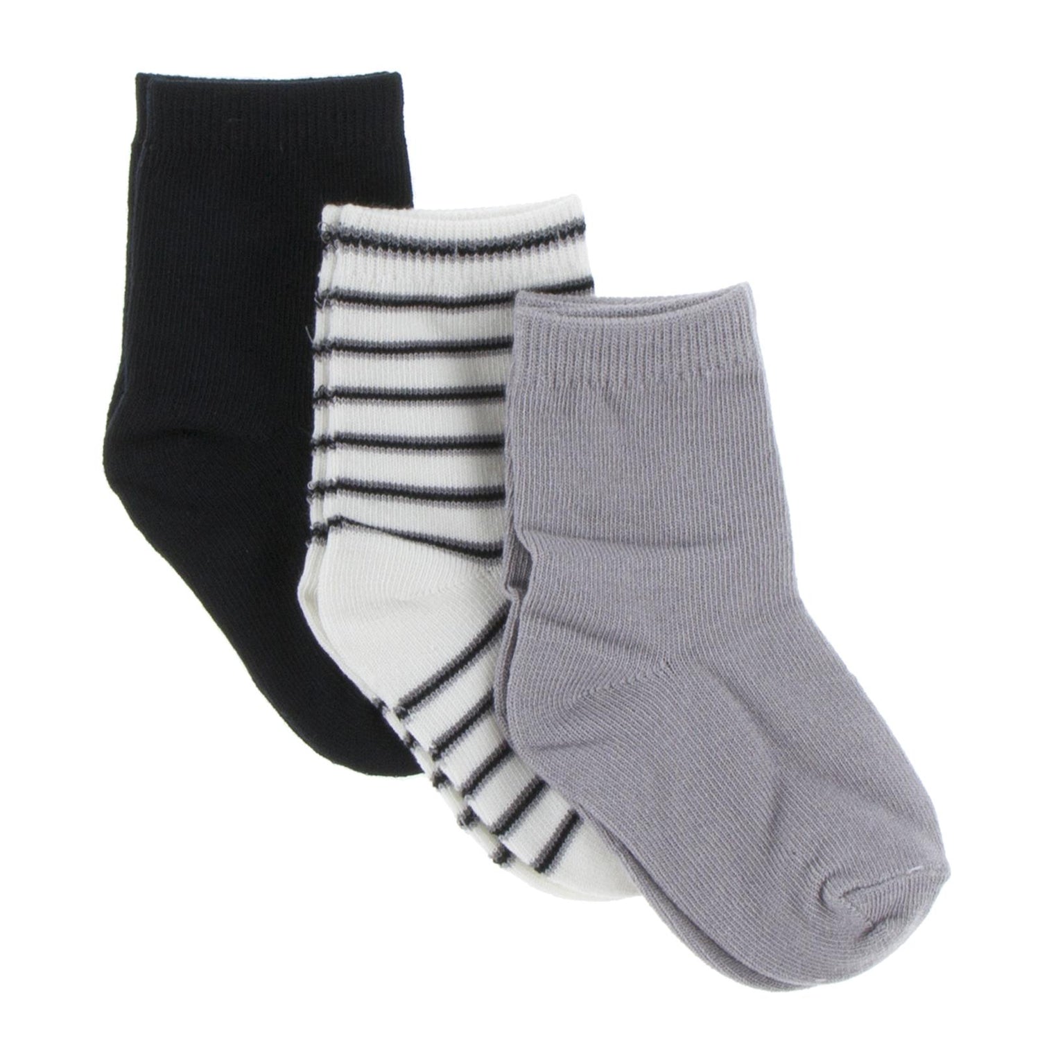 Sock Set in Midnight, Neutral Parisian Stripe and Feather