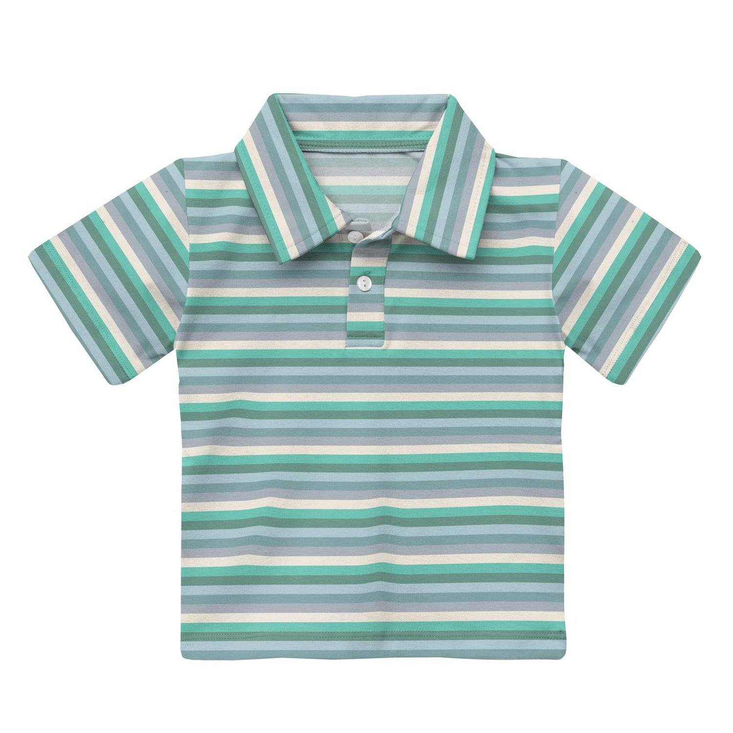 Print Short Sleeve Luxe Jersey Polo in April Showers Stripe