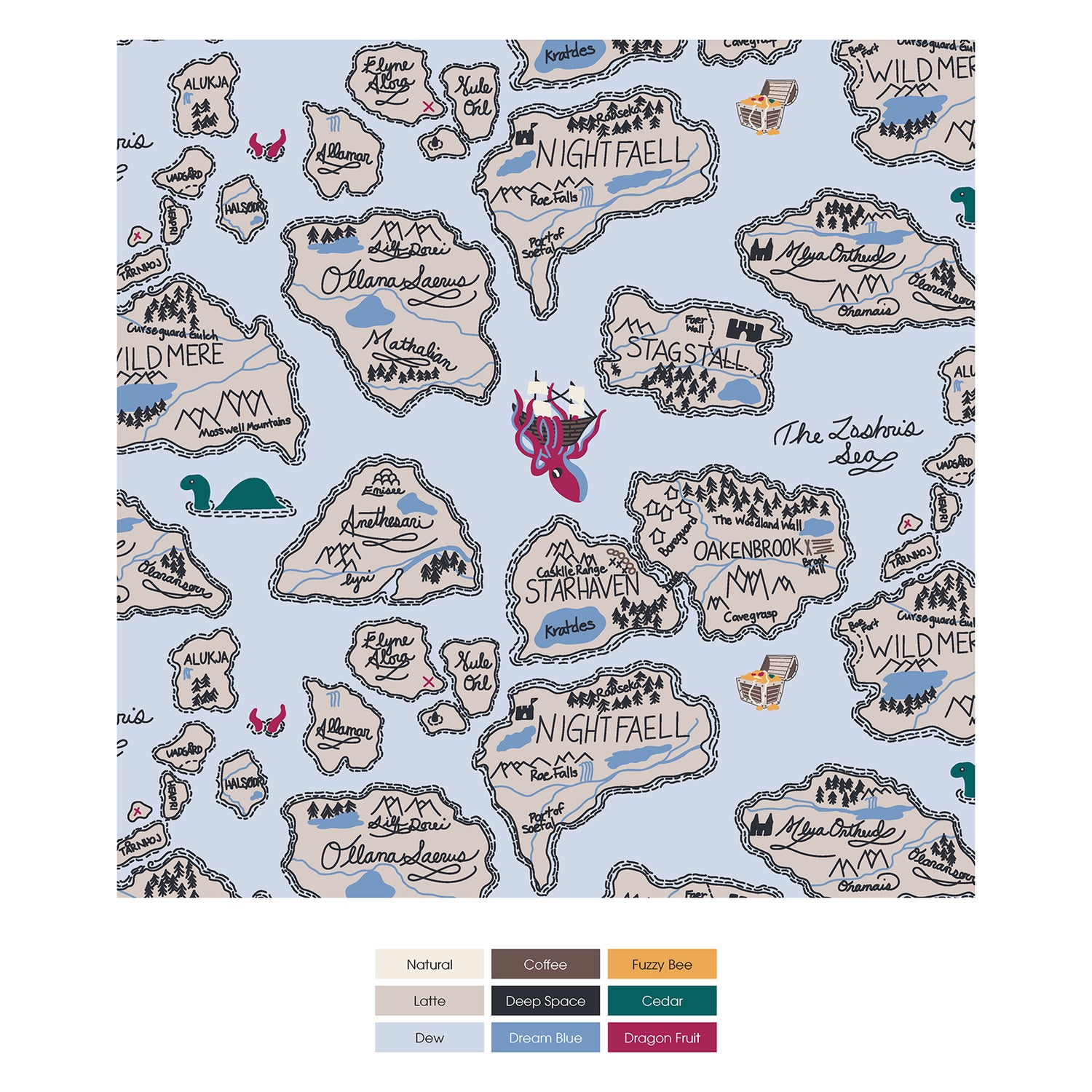 Print Short Sleeve Henley Pajama Set in Dew Pirate Map