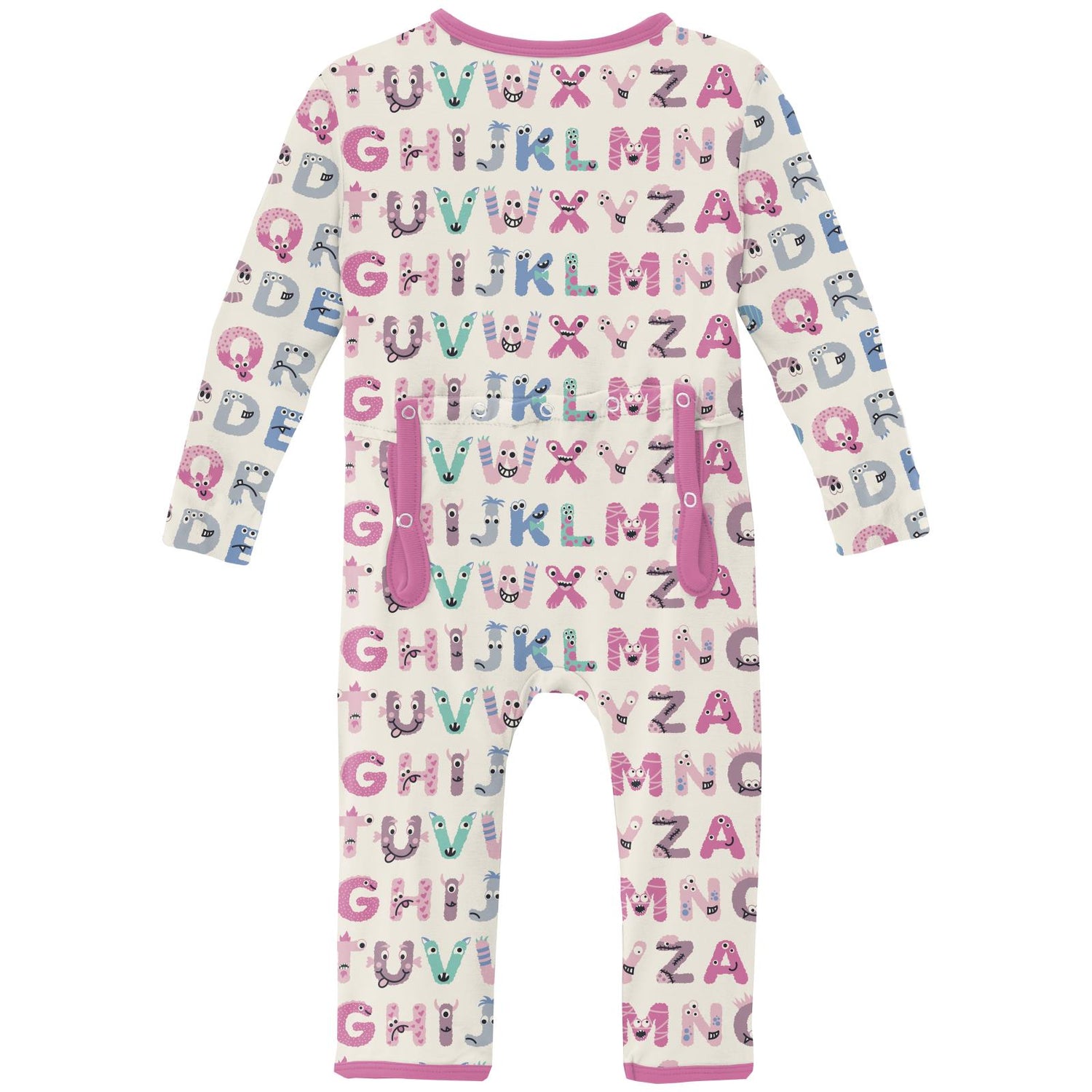 Print Coverall with 2 Way Zipper in Natural ABC Monsters