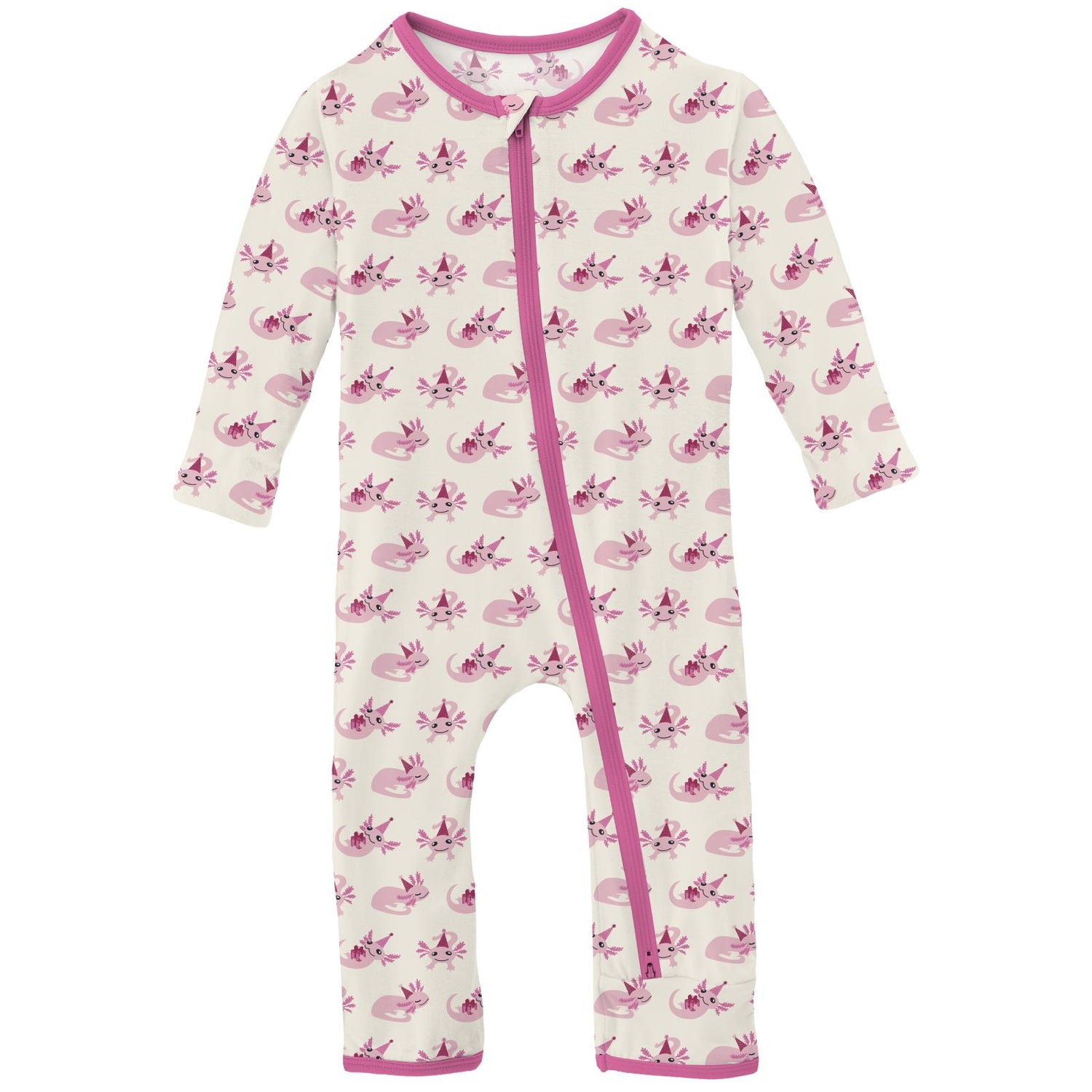 Print Coverall with 2 Way Zipper in Natural Axolotl Party