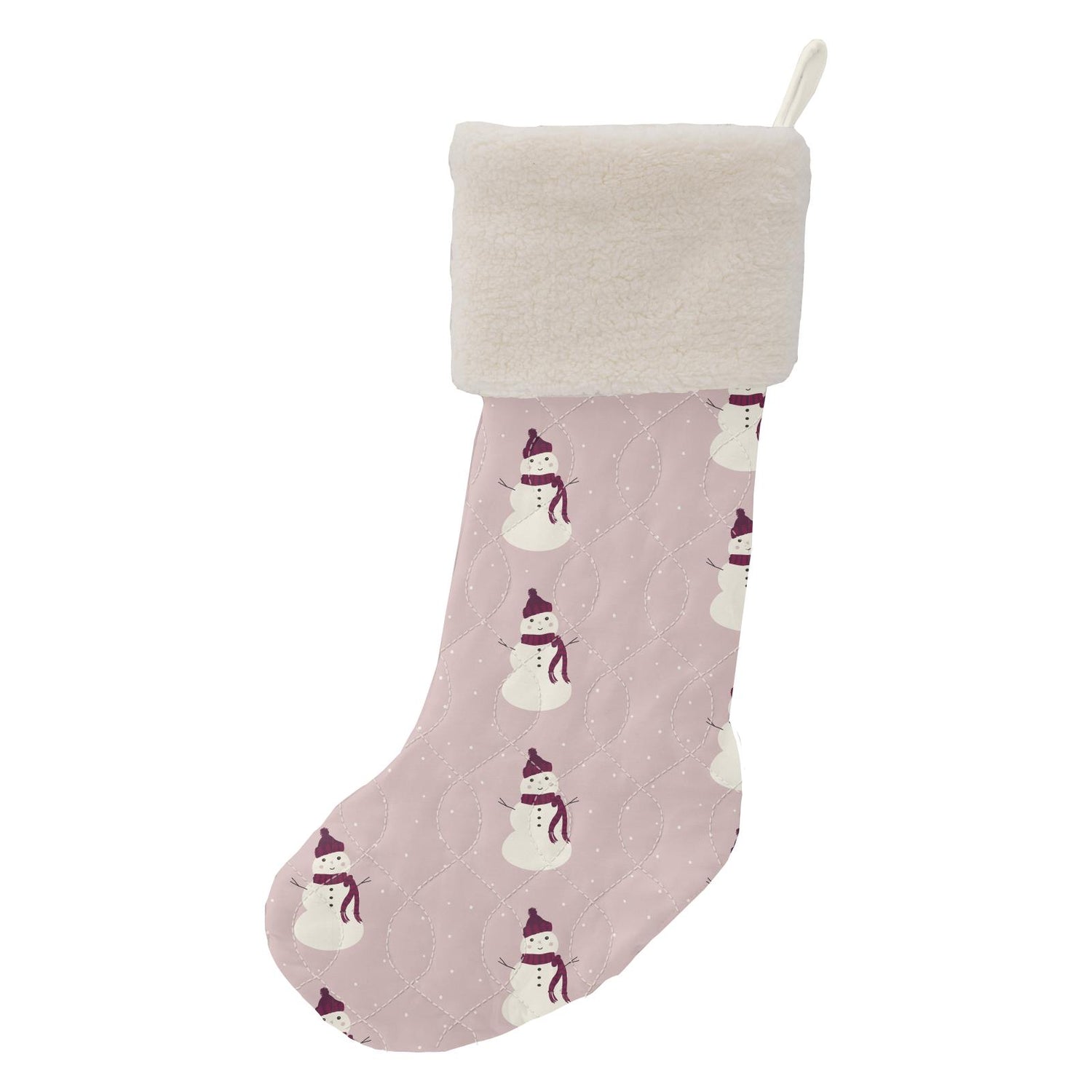 Print Quilted Stocking in Baby Rose Snowman/Jingle Bell Stripe