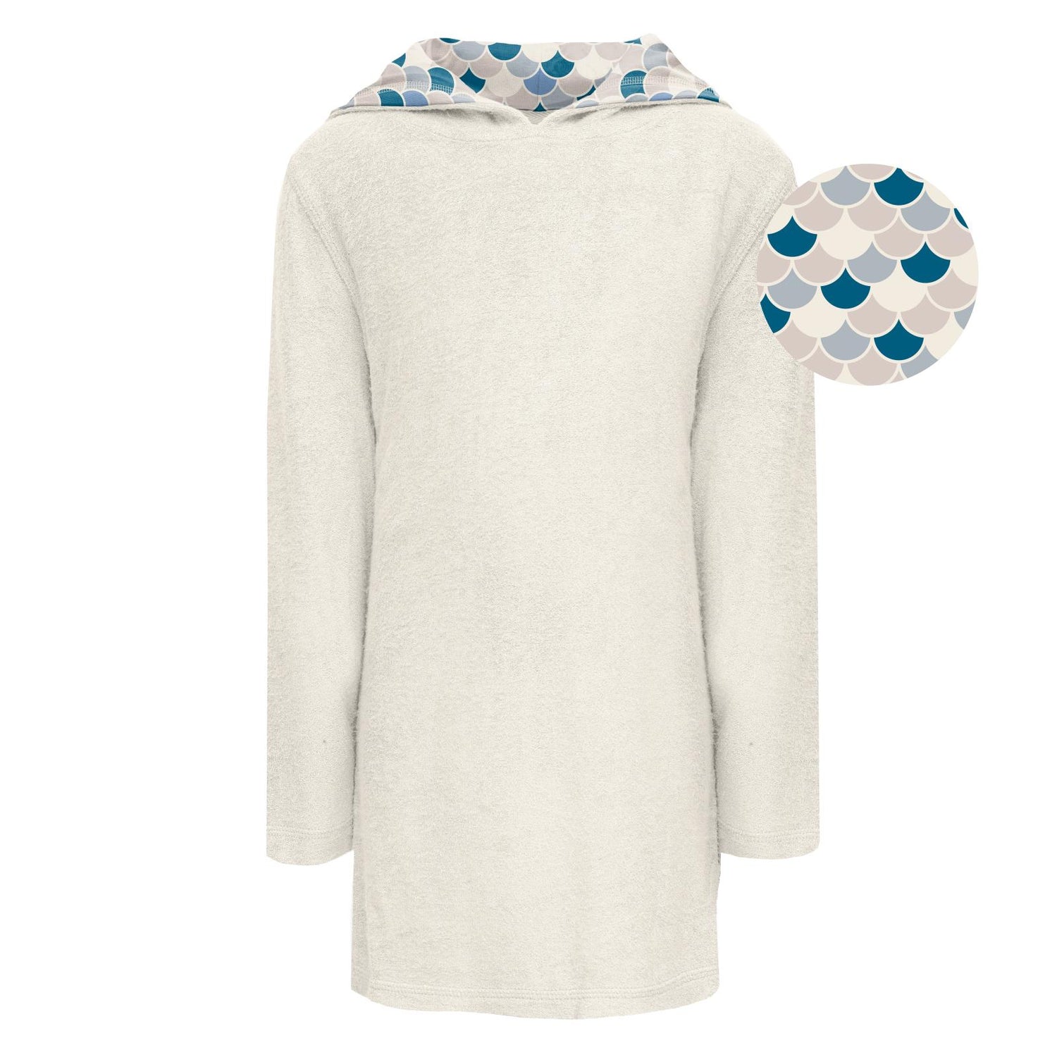 Terry Pull-over After Swim Robe with Print Lined Hood in Natural with Latte Scales