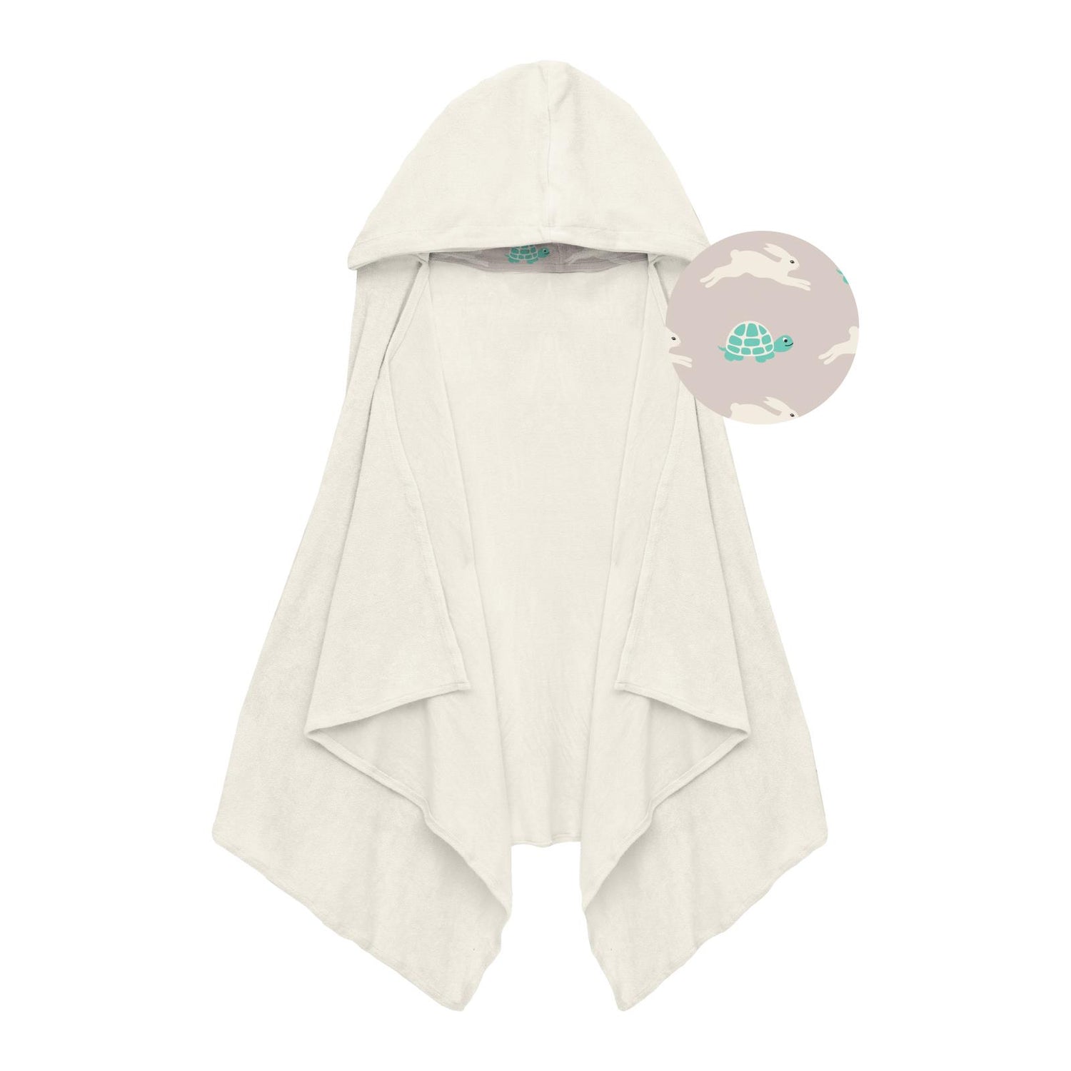 Terry Hooded Towel with Print Lined Hood in Natural with Latte Tortoise and Hare