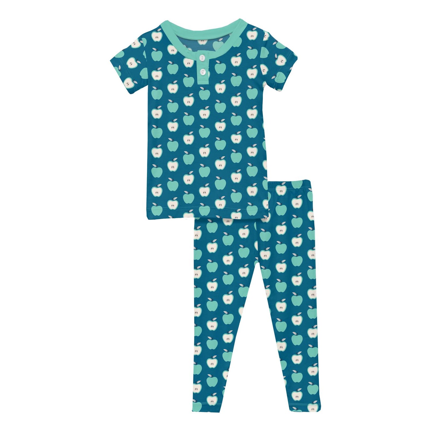 Print Short Sleeve Henley Pajama Set in Seaport Johnny Appleseed
