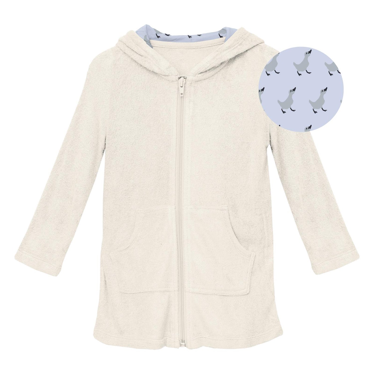 Terry Zip-Front After Swim Robe with Print Lined Hood in Natural with Dew Ugly Duckling