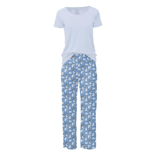 Women's Print Short Sleeve Loosey Goosey Tee & Pajama Pants Set in Dream Blue Hey Diddle Diddle