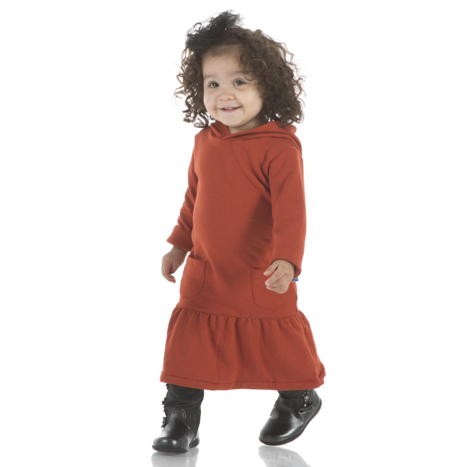 Long Sleeve Fleece Hoodie Dress in Red Tea