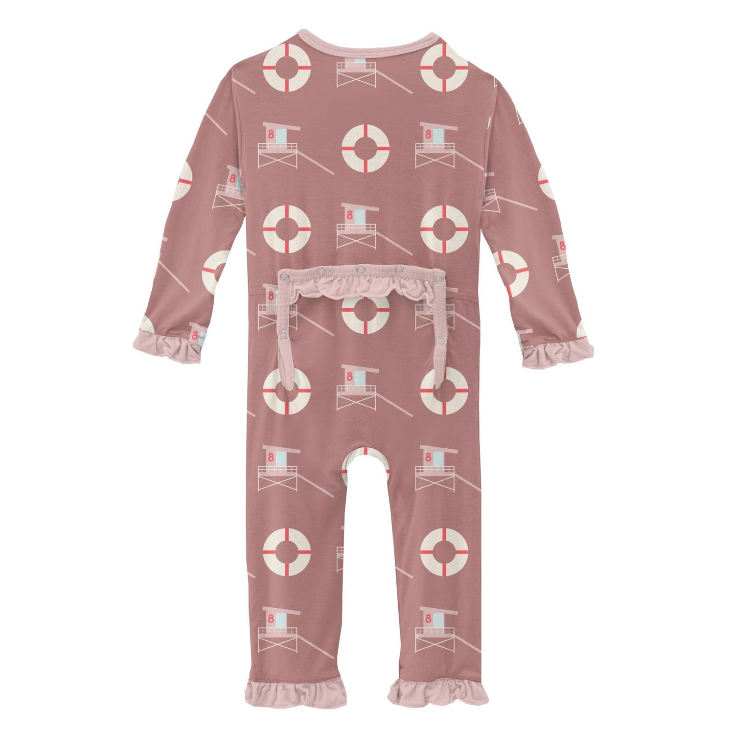 Print Classic Ruffle Coverall with Snaps in Antique Pink Lifeguard