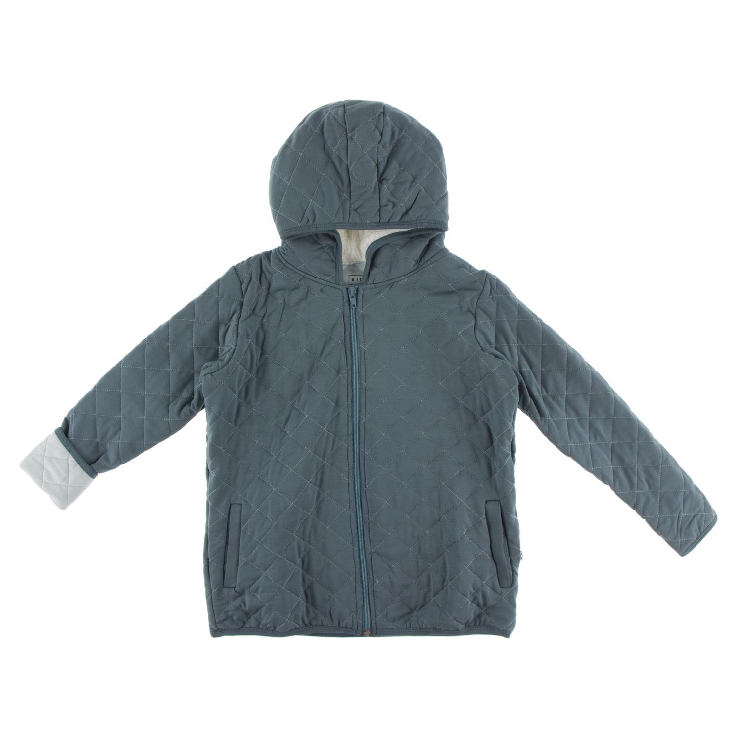 Quilted Jacket with Sherpa-Lined Hood in Slate/Illusion Blue