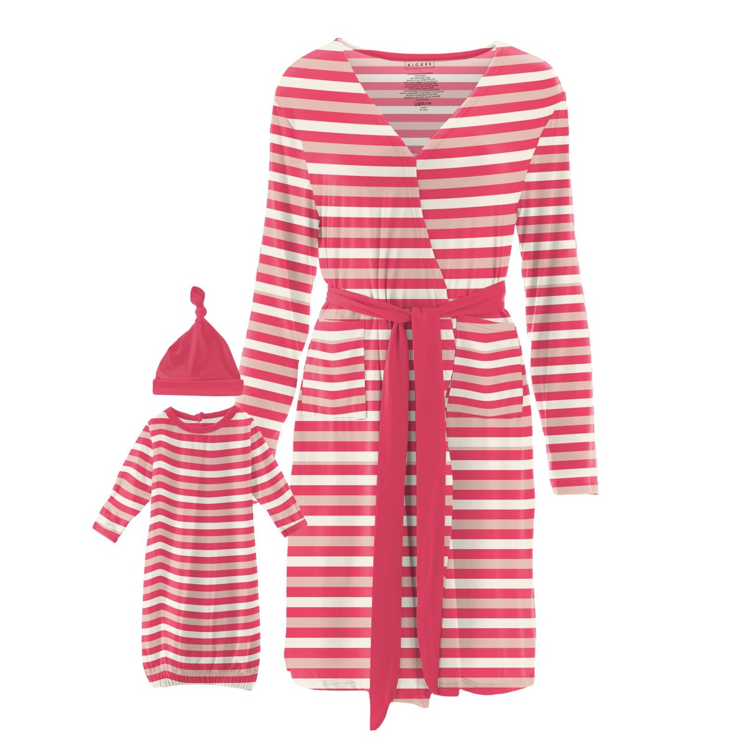 Women's Maternity/Nursing Robe & Layette Gown Set in Hopscotch Stripe