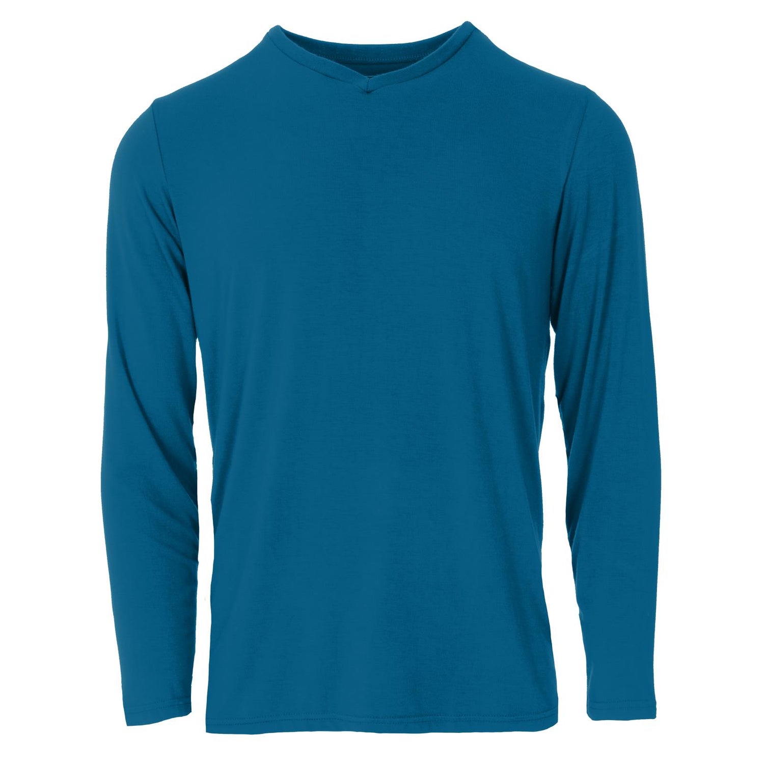 Men's Solid Long Sleeve V-Neck Tee in Cerulean Blue