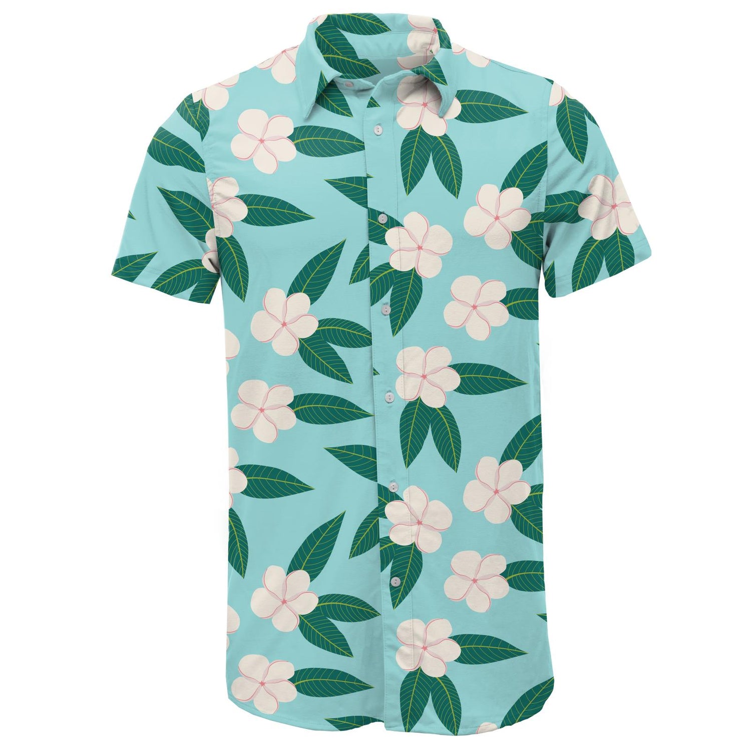 Men's Print Short Sleeve Button Down Shirt in Summer Sky Plumeria