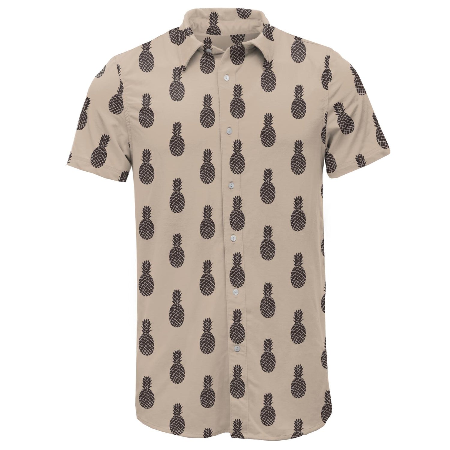 Men's Print Short Sleeve Button Down Shirt in Burlap Pineapples