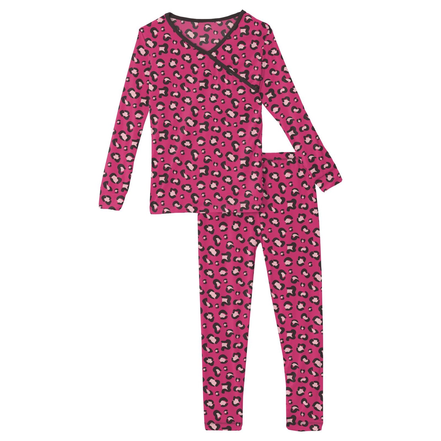 Print Long Sleeve Kimono Pajama Set in Calypso Cheetah Print