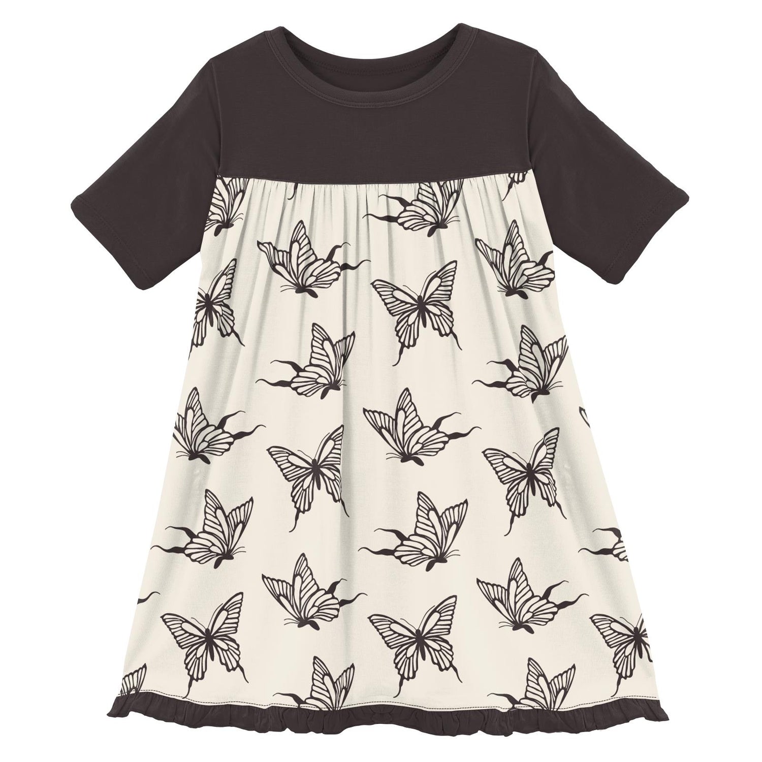 Print Classic Short Sleeve Swing Dress in Natural Swallowtail