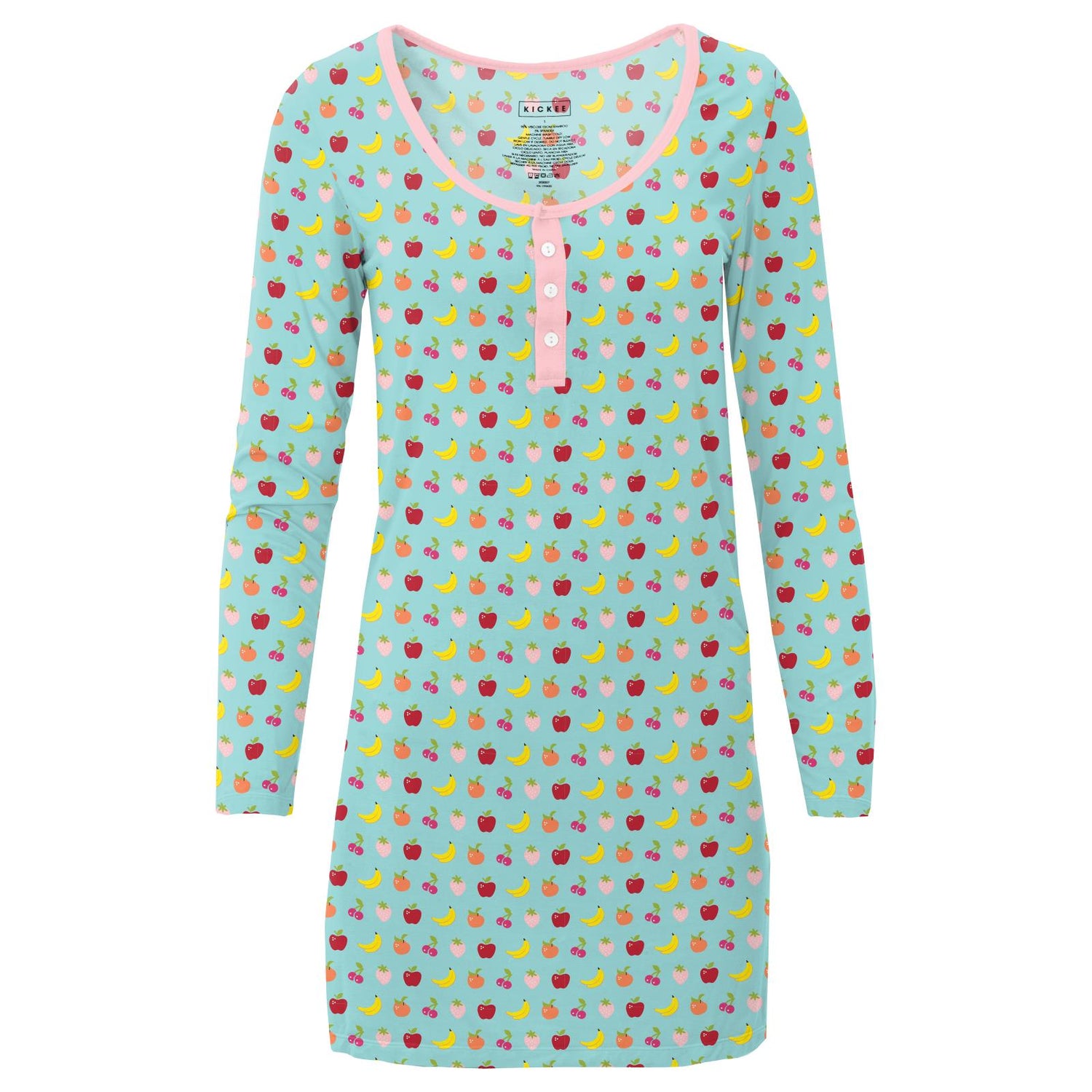 Women's Print Long Sleeve Nightshirt in Summer Sky Mini Fruit