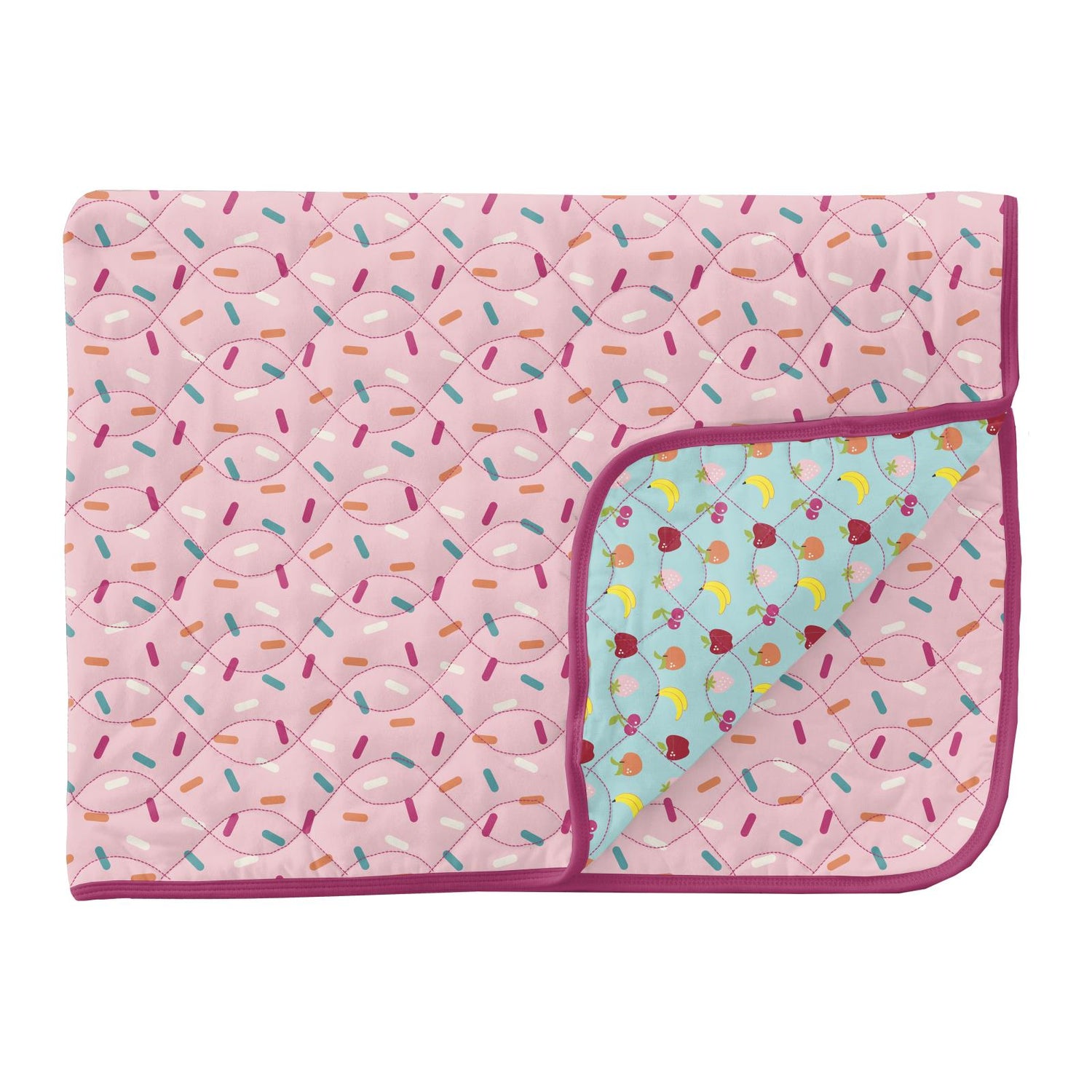 Print Quilted Throw Blanket in Lotus Sprinkles/Summer Sky Mini Fruits
