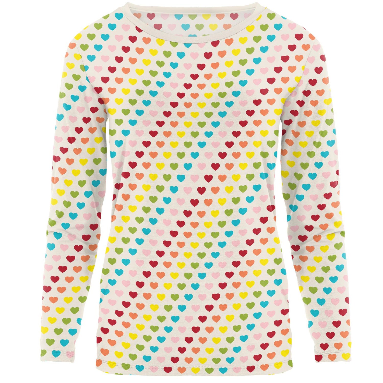 Women's Print Long Sleeve Loosey Goosey Tee in Rainbow Hearts